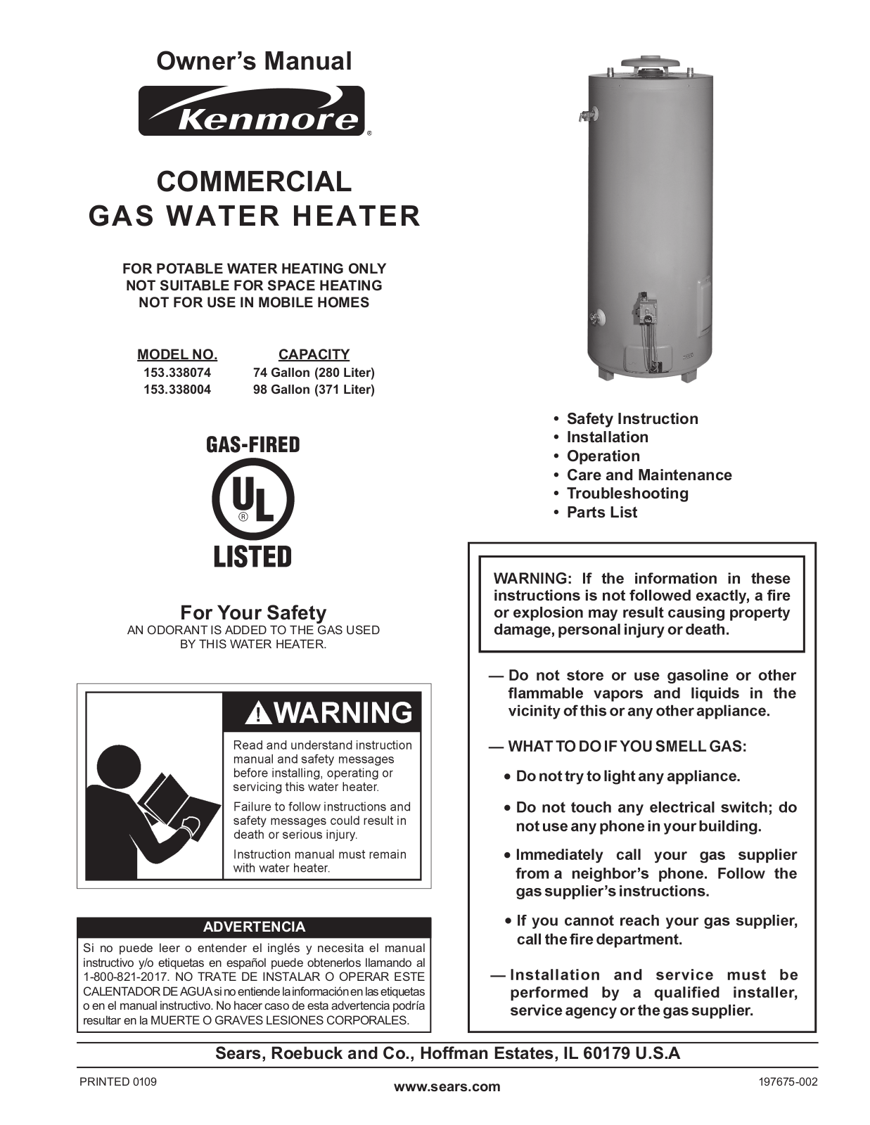 Kenmore 153.338074, 153.338004 User Manual