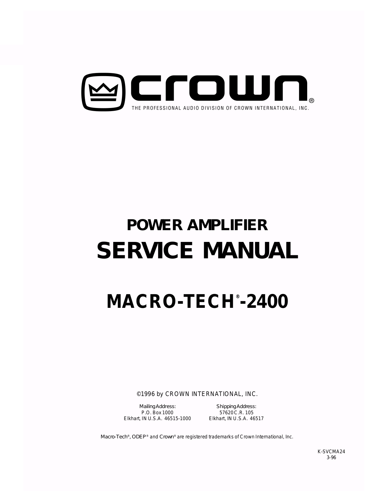 Crown macro-tech-2400 User Manual