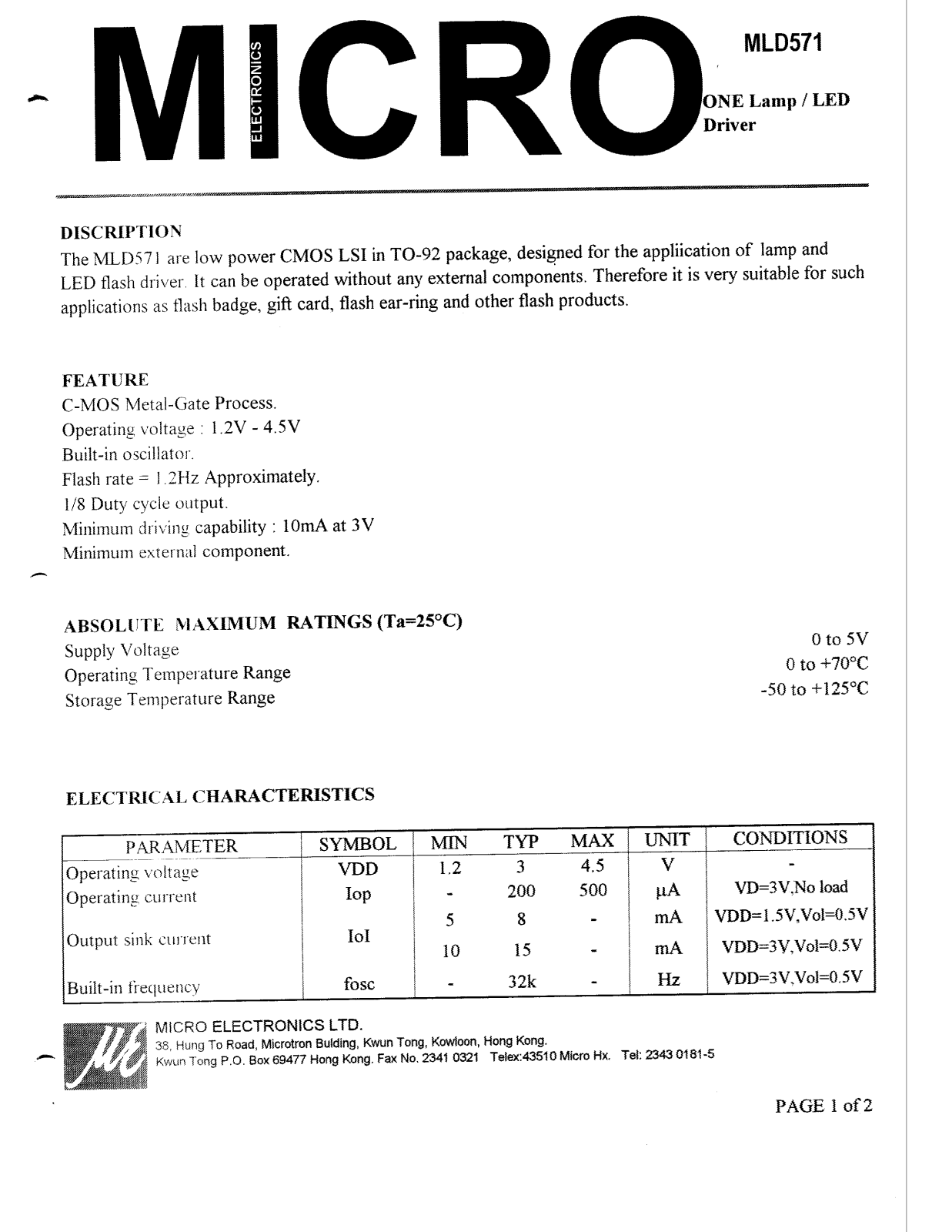 MICRO MLD571 Datasheet