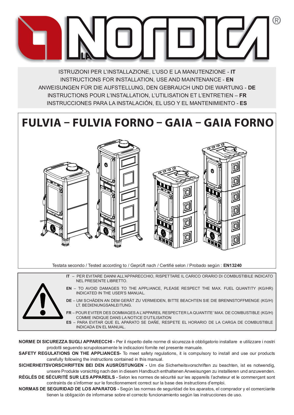 La Nordica FULVIA, FULVIA FORNO, GAIA, GAIA FORNO User guide