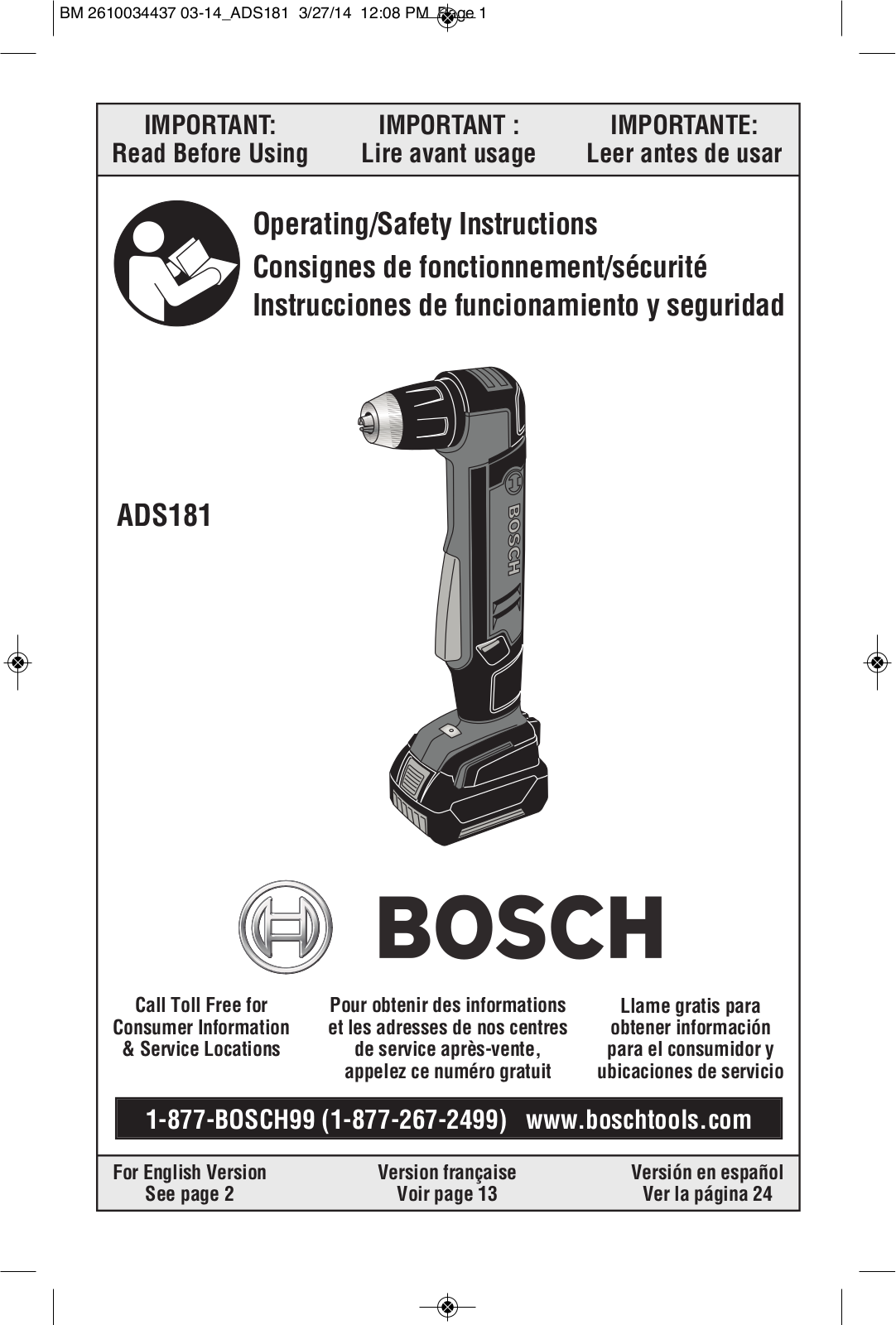 Bosch Power Tools ADS181BL, ADS181BN, ADS181B, ADS181-102, ADS181-101 User Manual