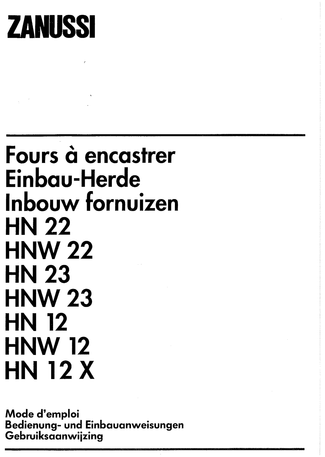 Zanussi HN23, HN22, HN12, HN12X, HNW22 User Manual