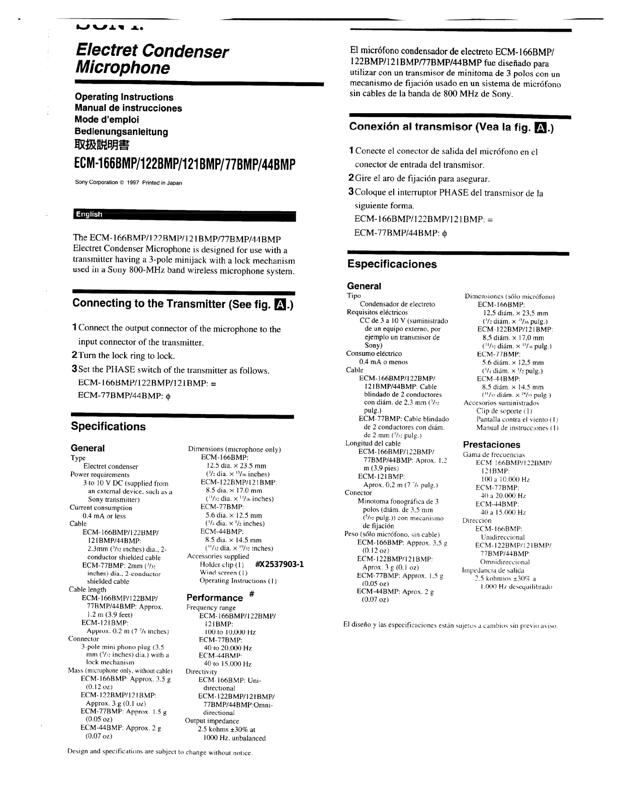 Sony 122BMP, 44BMP, ECM-166BMP, 121BMP, 77BMP User Manual