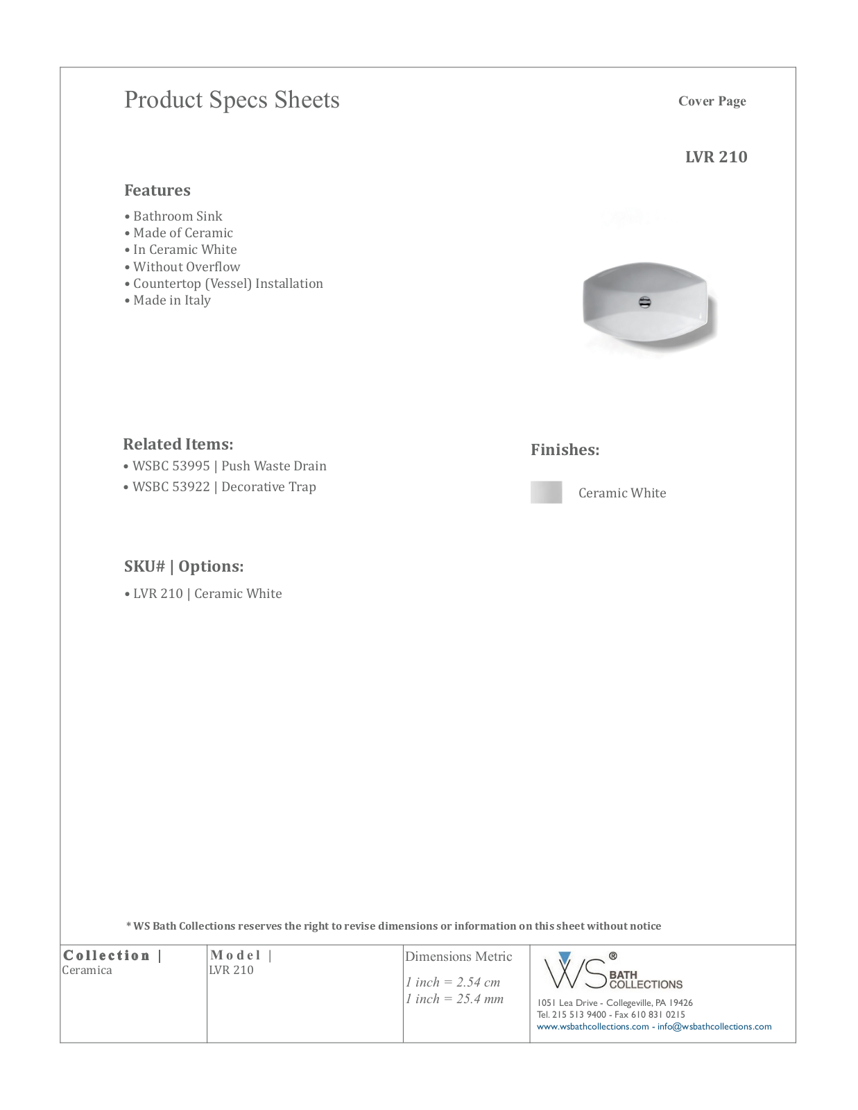 WS Bath Collections WSO1034 Specifications - ManualMachine.com