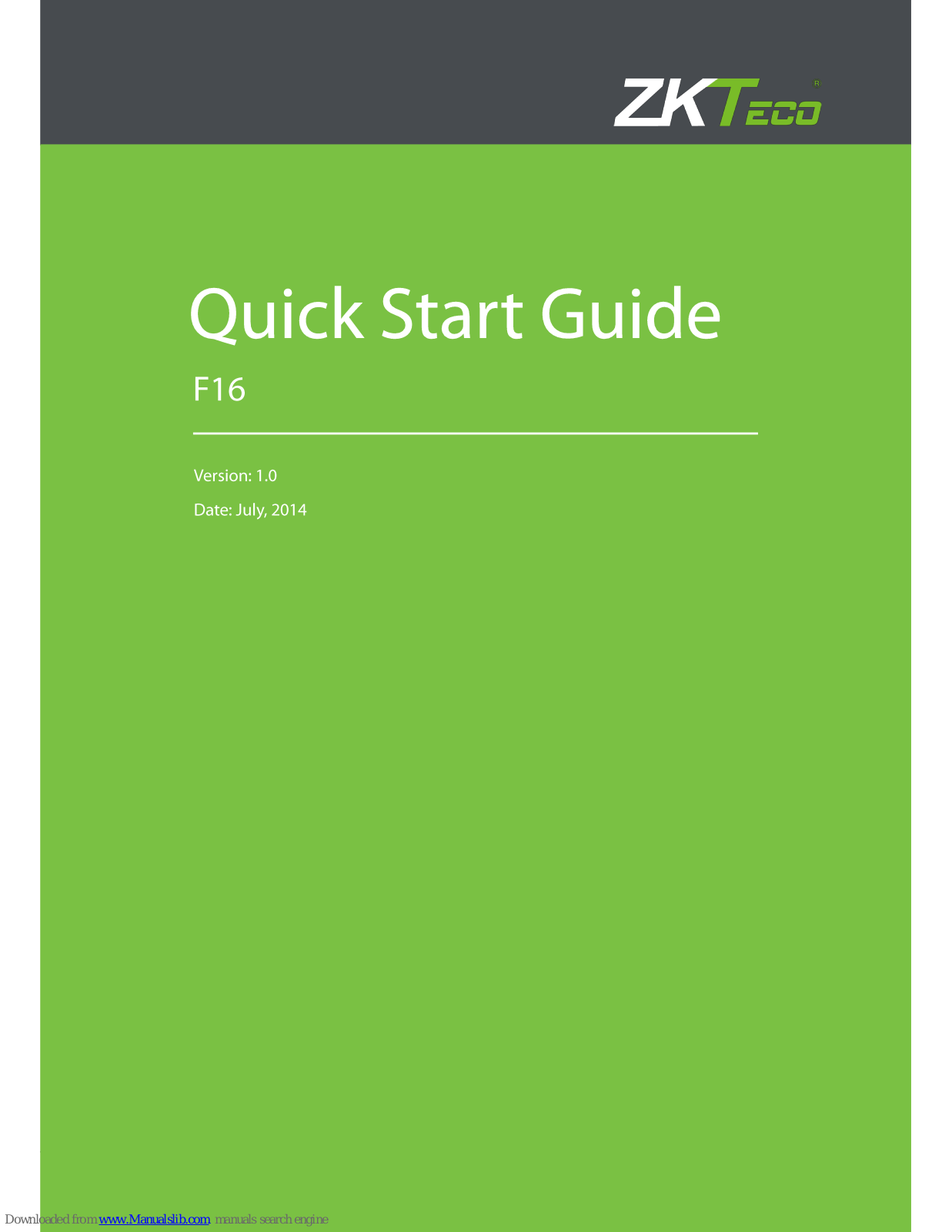 ZKTeco F16 Quick Start Manual