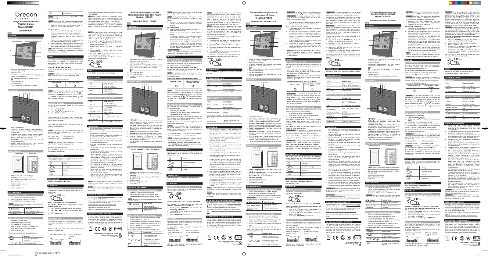 Oregon Scientific BAR 801 User manual