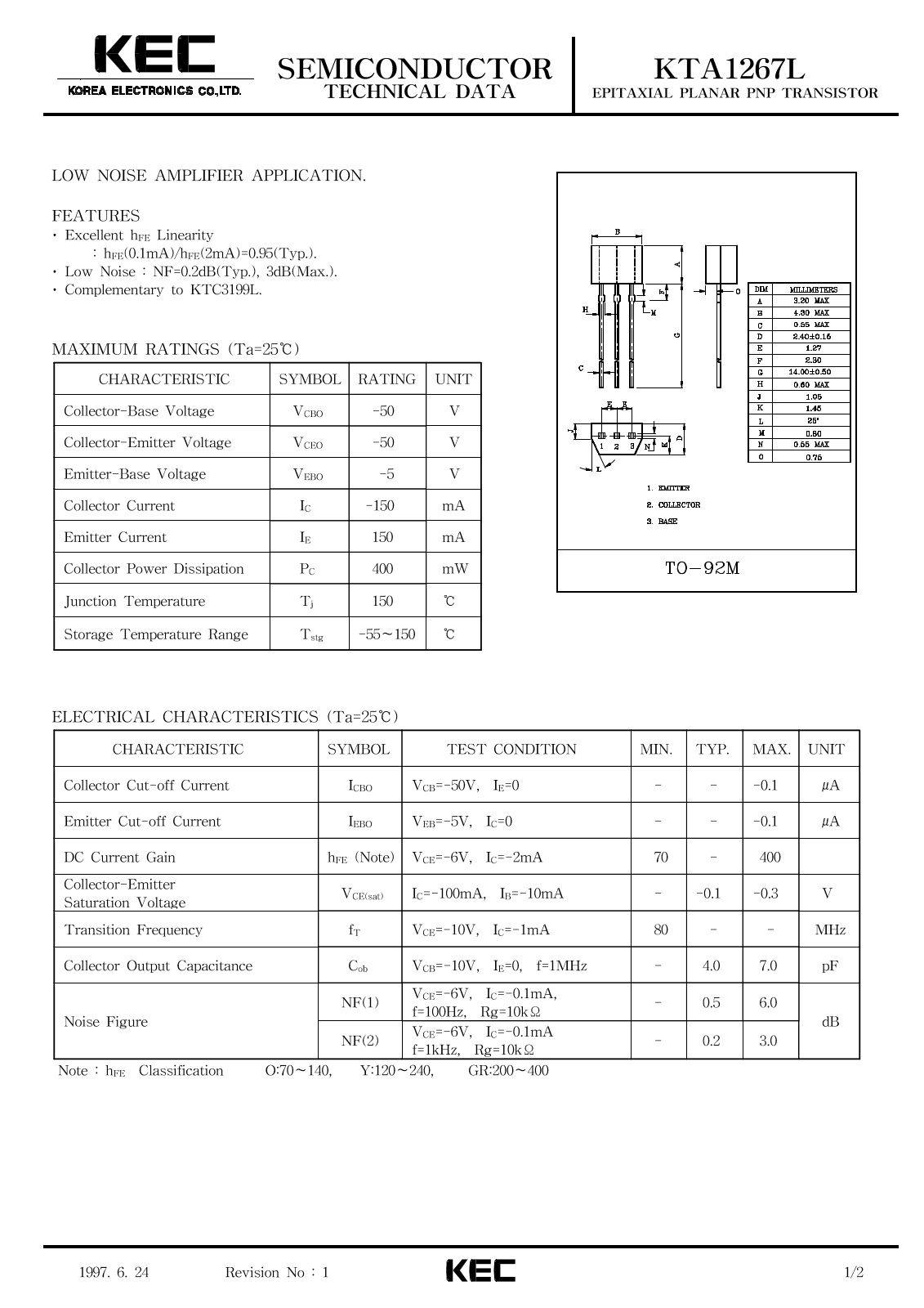 KEC KTA1267L Datasheet