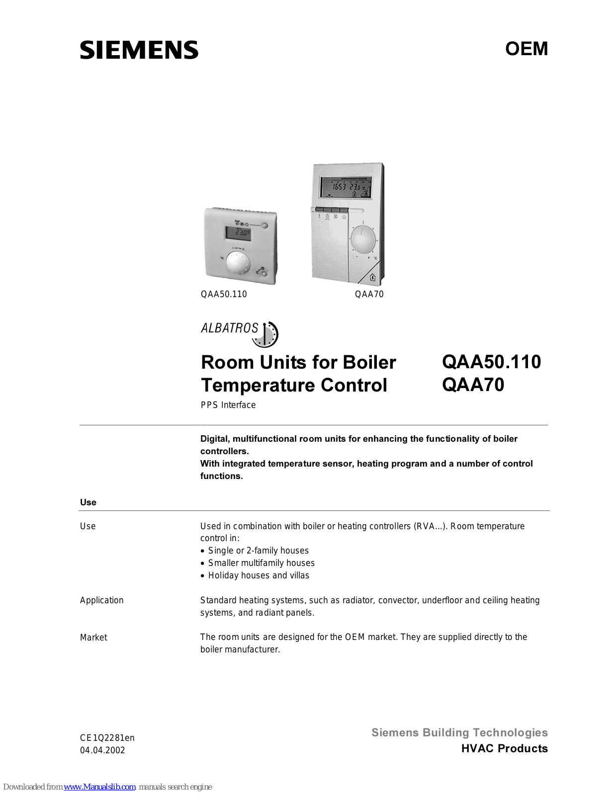 Siemens QAA70, QAA50.110 User Manual