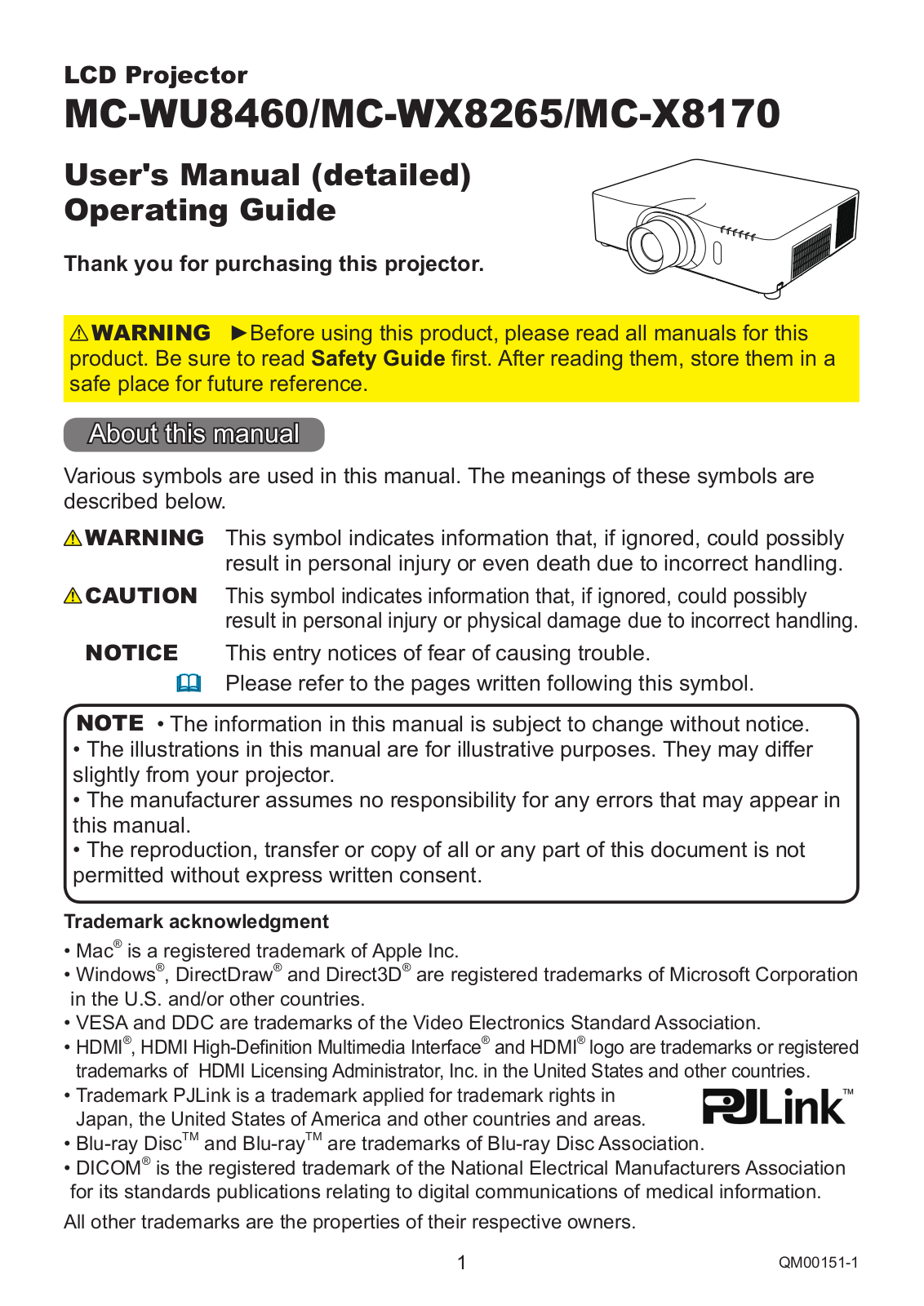 Maxell MC-X8170, MC-WX8265 User Manual