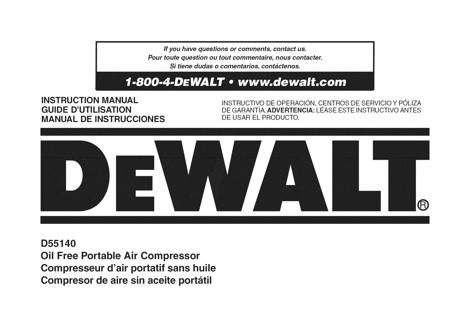 DeWalt D55140 TYPE 1 Owner’s Manual