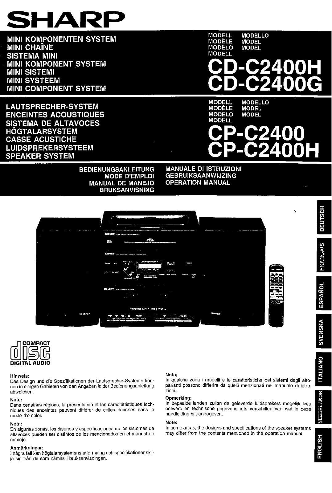 Sharp CP-C2400H, CD-C2400H, CD-C2400G, CP-2400 Manual