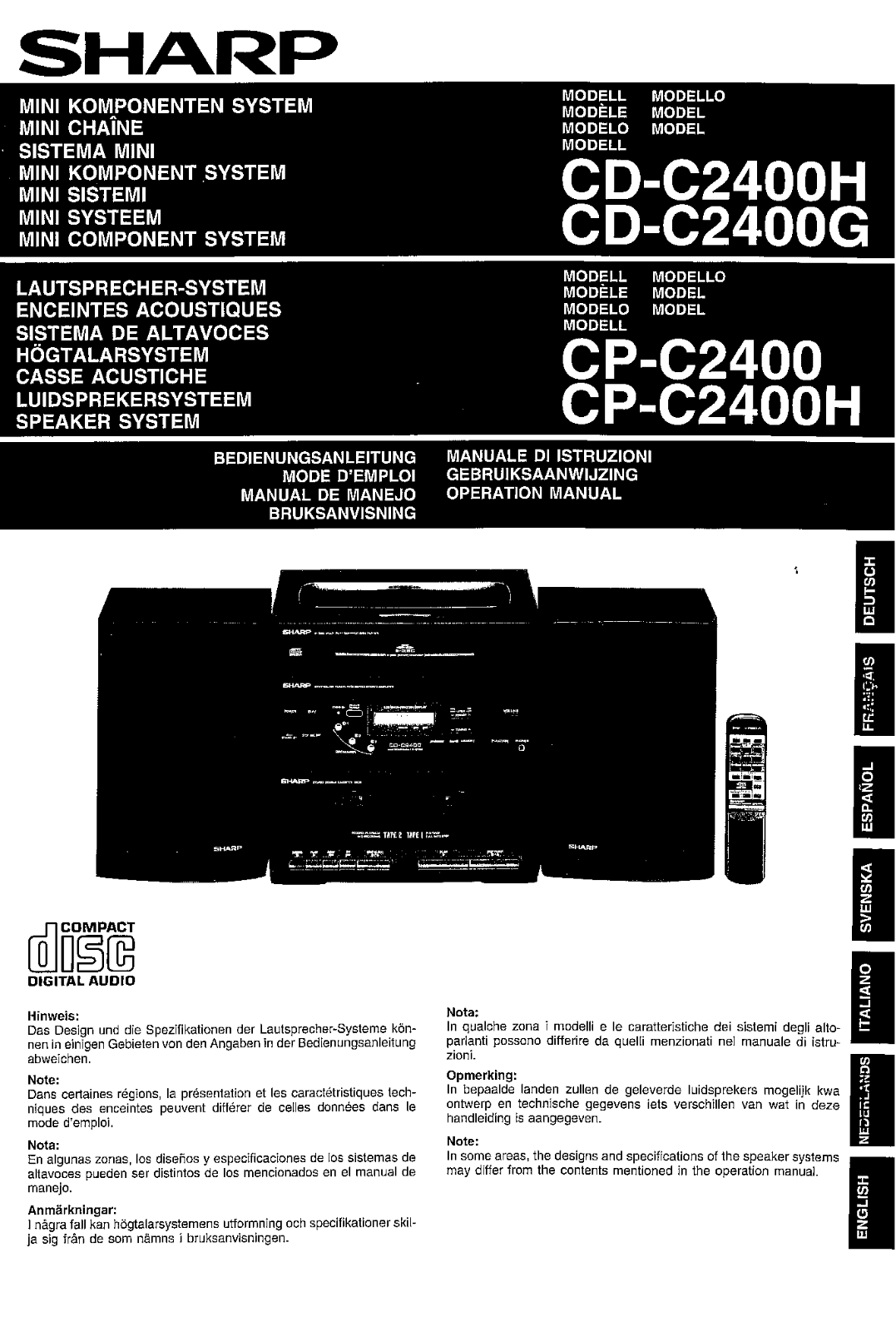 Sharp CP-C2400H, CD-C2400H, CD-C2400G, CP-2400 User Manual