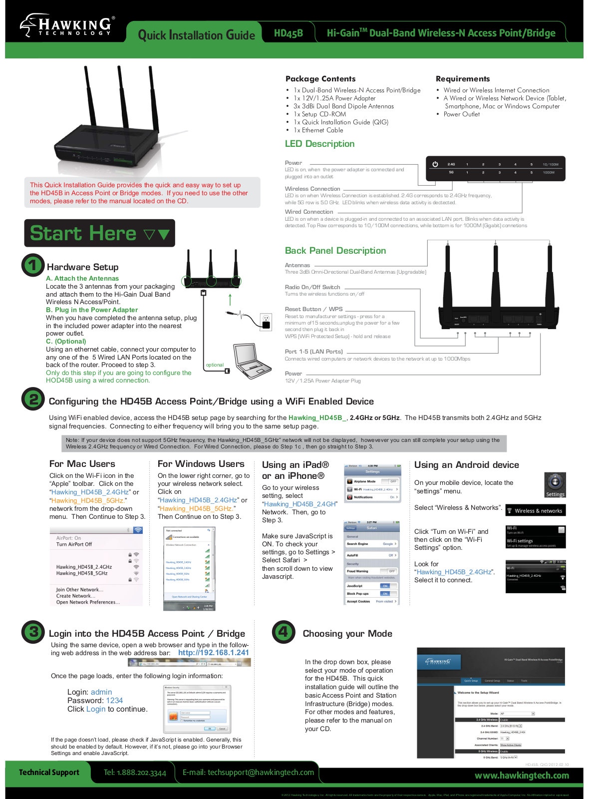 Hawking HD45B Quick Install Guide