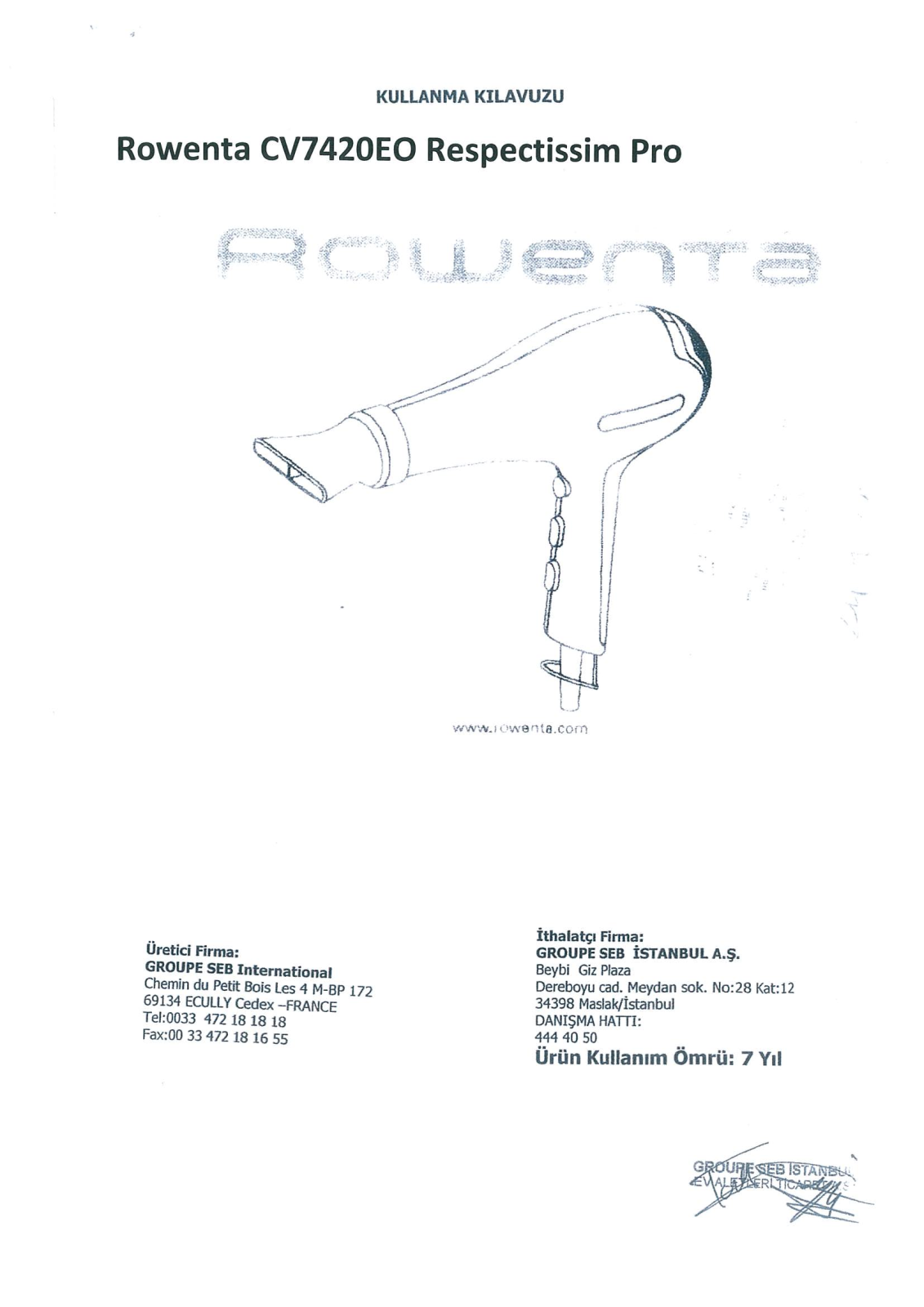 Rowenta CV7420 User manual