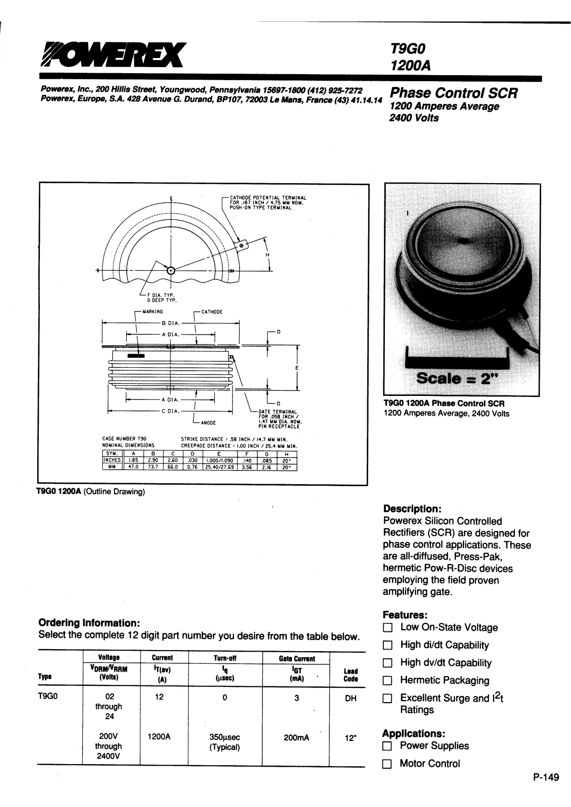 POWEREX T9G0161203DH, T9G0121203DH, T9G0101203DH, T9G0081203DH, T9G0061203DH Datasheet