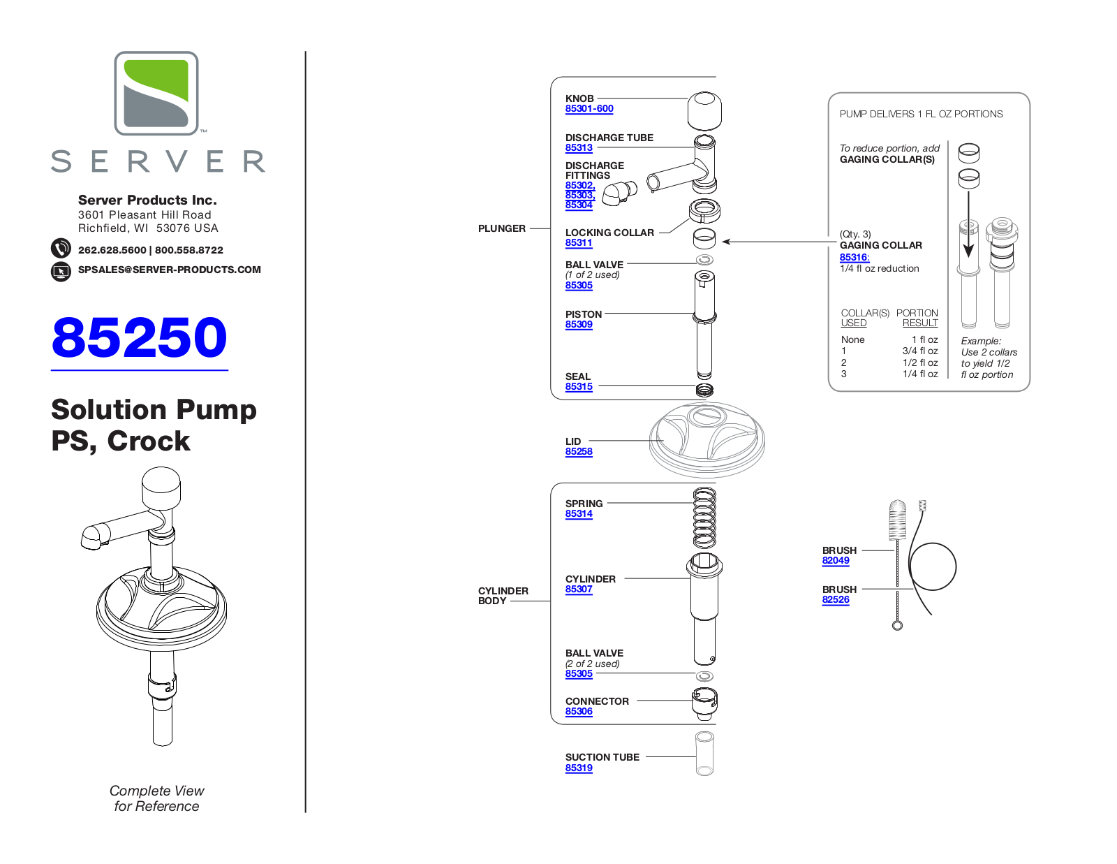 Server 85250 PARTS LIST