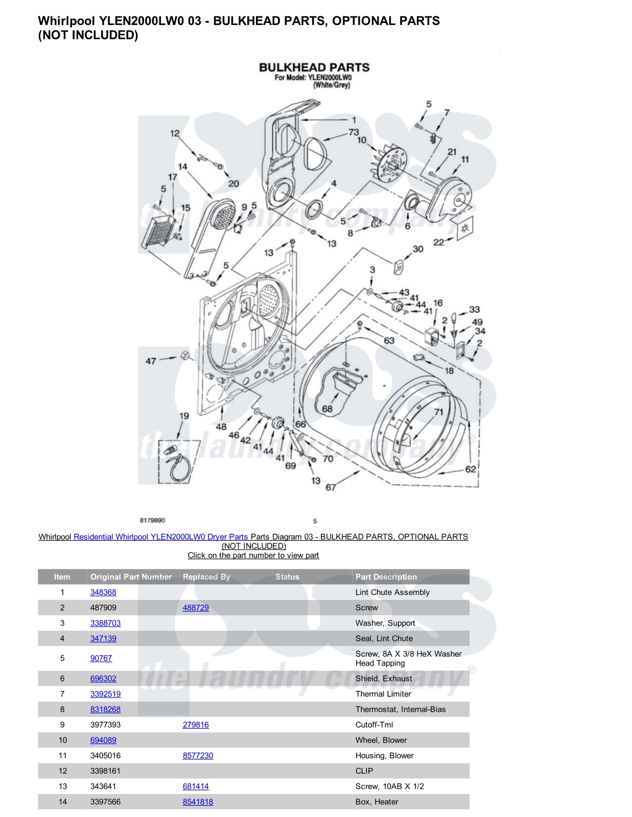 Whirlpool YLEN2000LW0 Parts Diagram