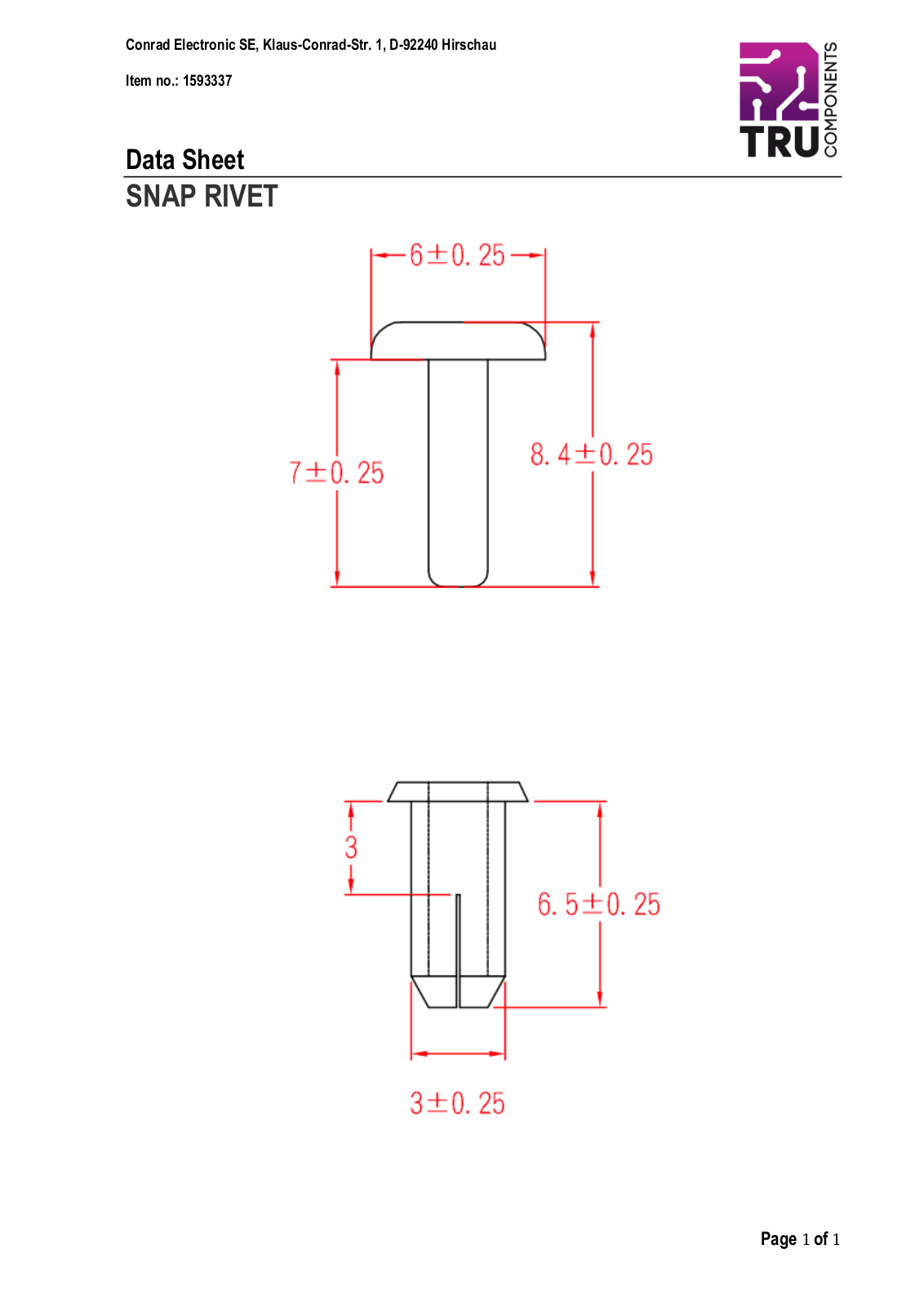 TRU COMPONENTS 1593337 Data Sheet