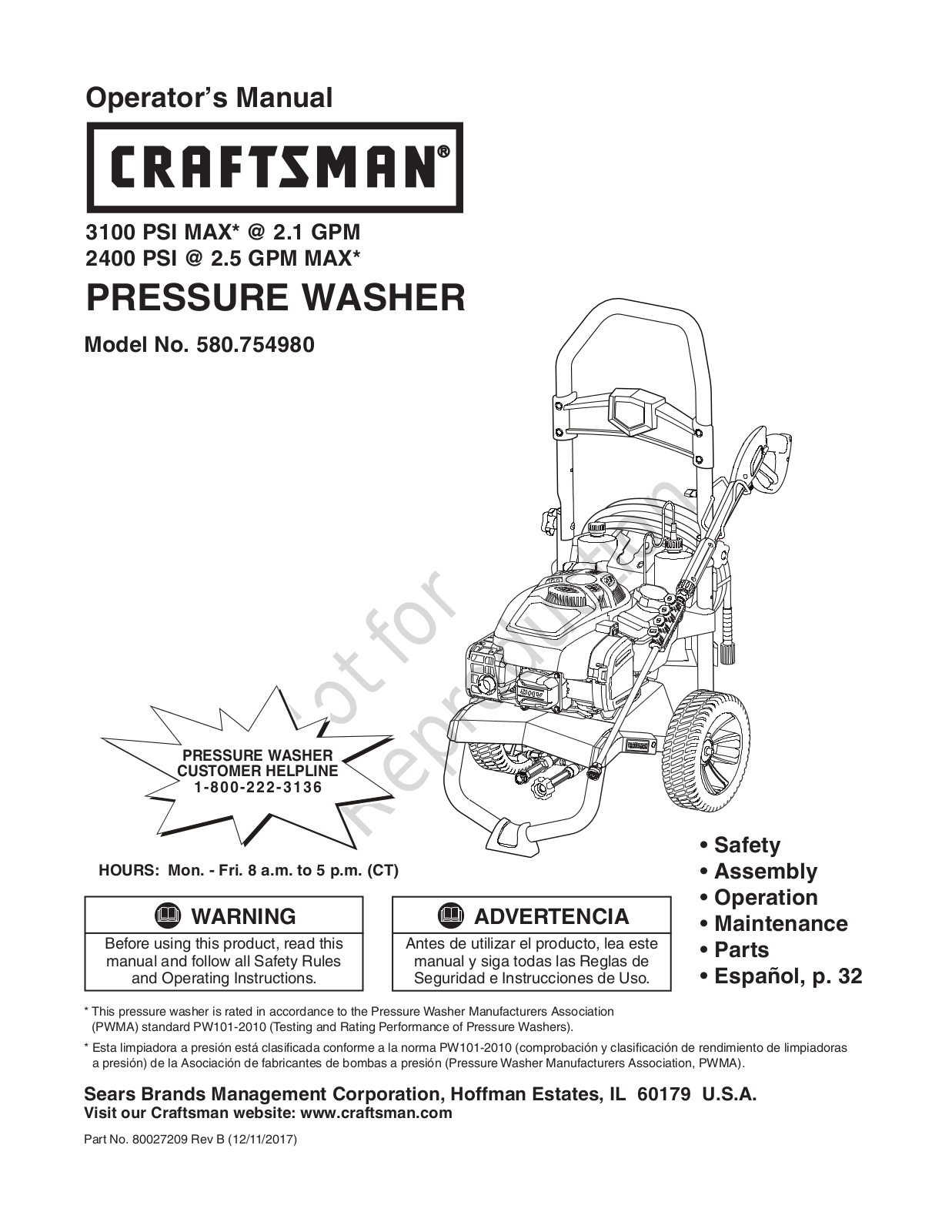 Craftsman 580754980 Owner’s Manual