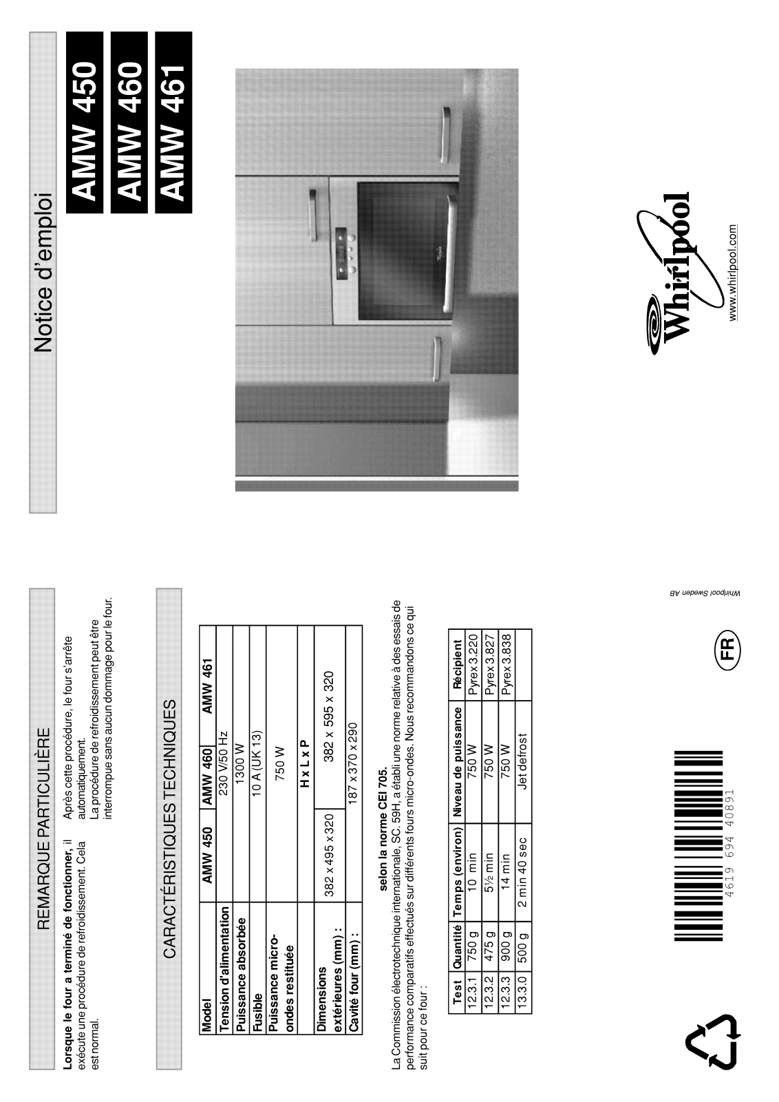 Whirlpool AMW 450, AMW 460, AMW 461 User Manual