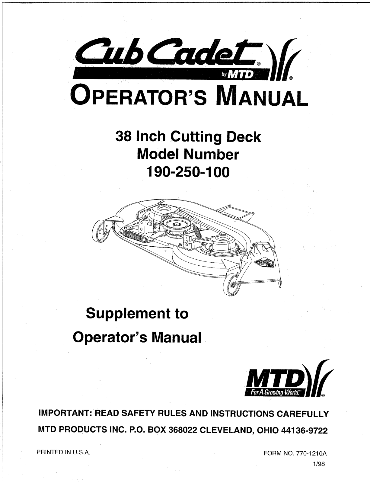 Bolens 190-250-100 User Manual