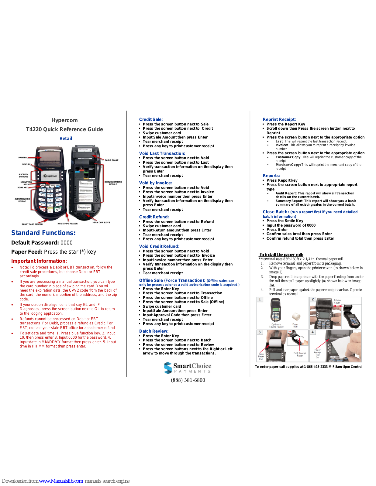 Hypercom T4220 Quick Reference Manual