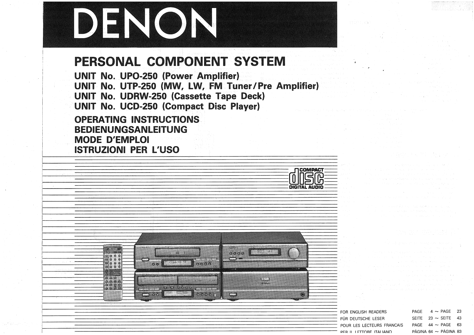 Denon UPO-250, UTP-250, UDRW-250, UCD-250 Owner's Manual