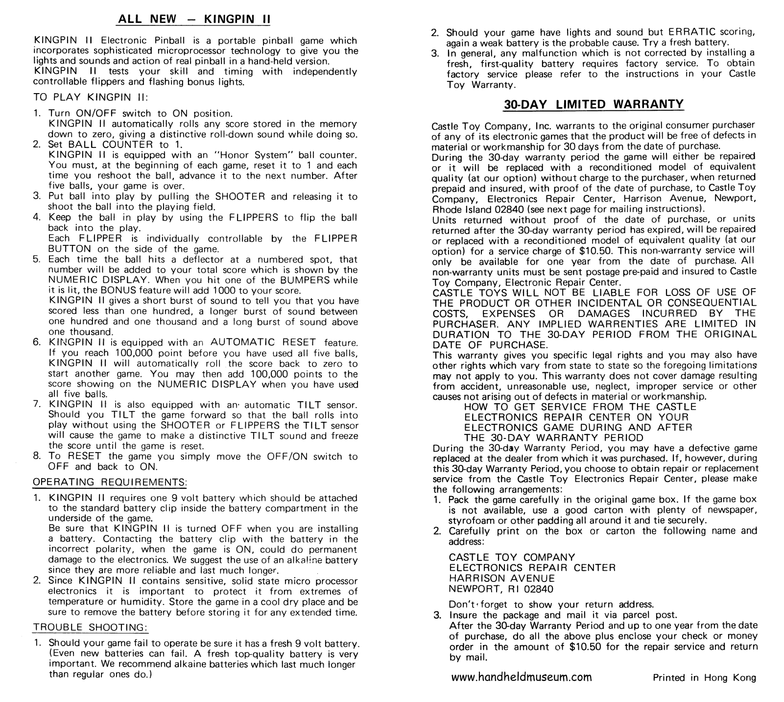 CastleToy KingpinII User Guide - ManualMachine.com