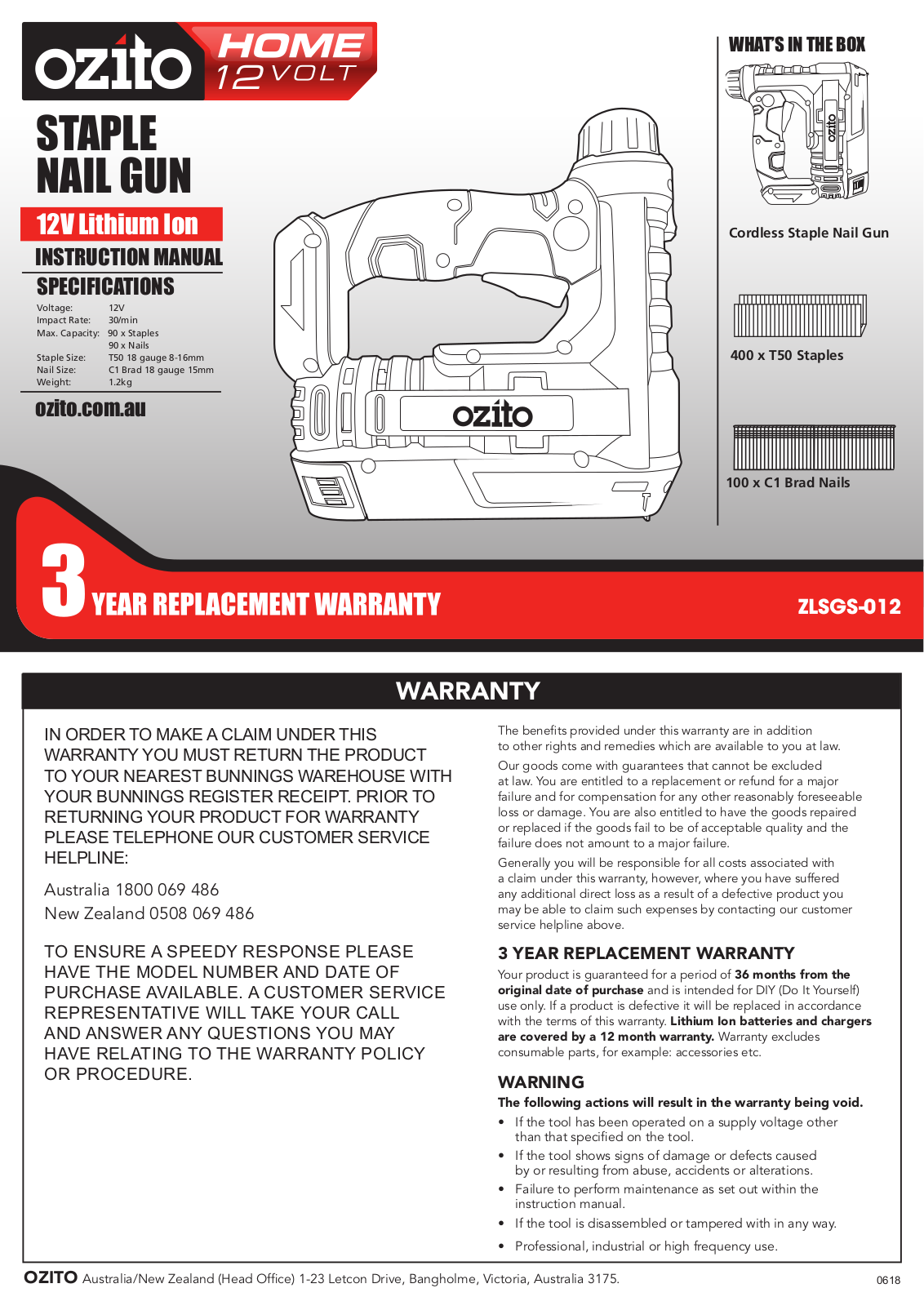 Ozito ZLSGS-012 Instruction Manual