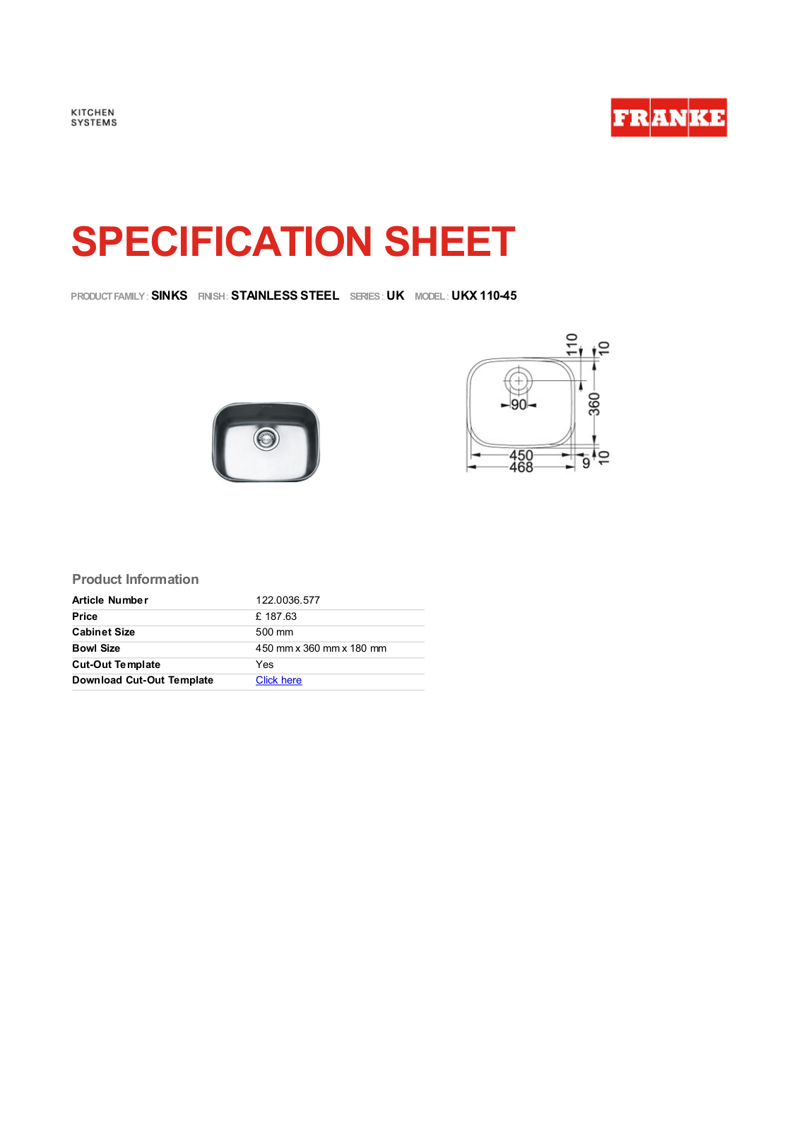 Franke Foodservice UKX 110-45 User Manual