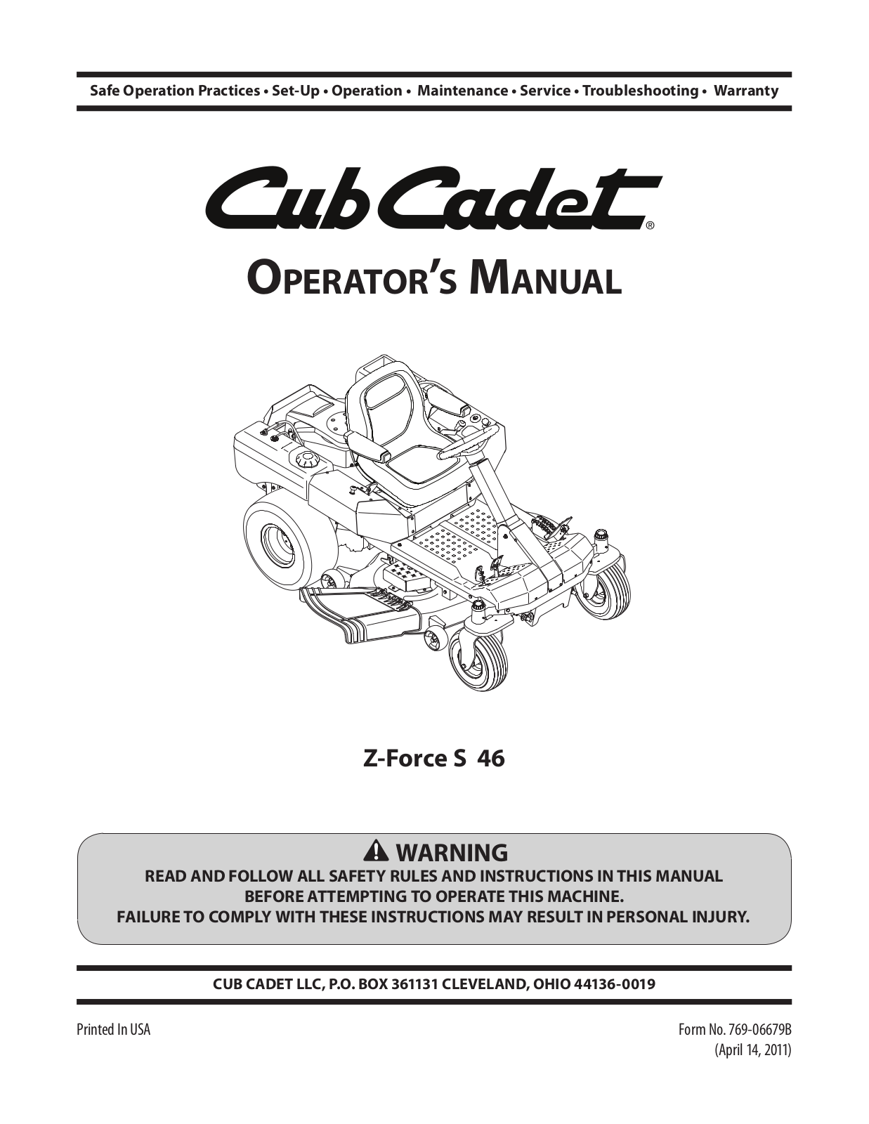 Cub cadet S 46 User Manual