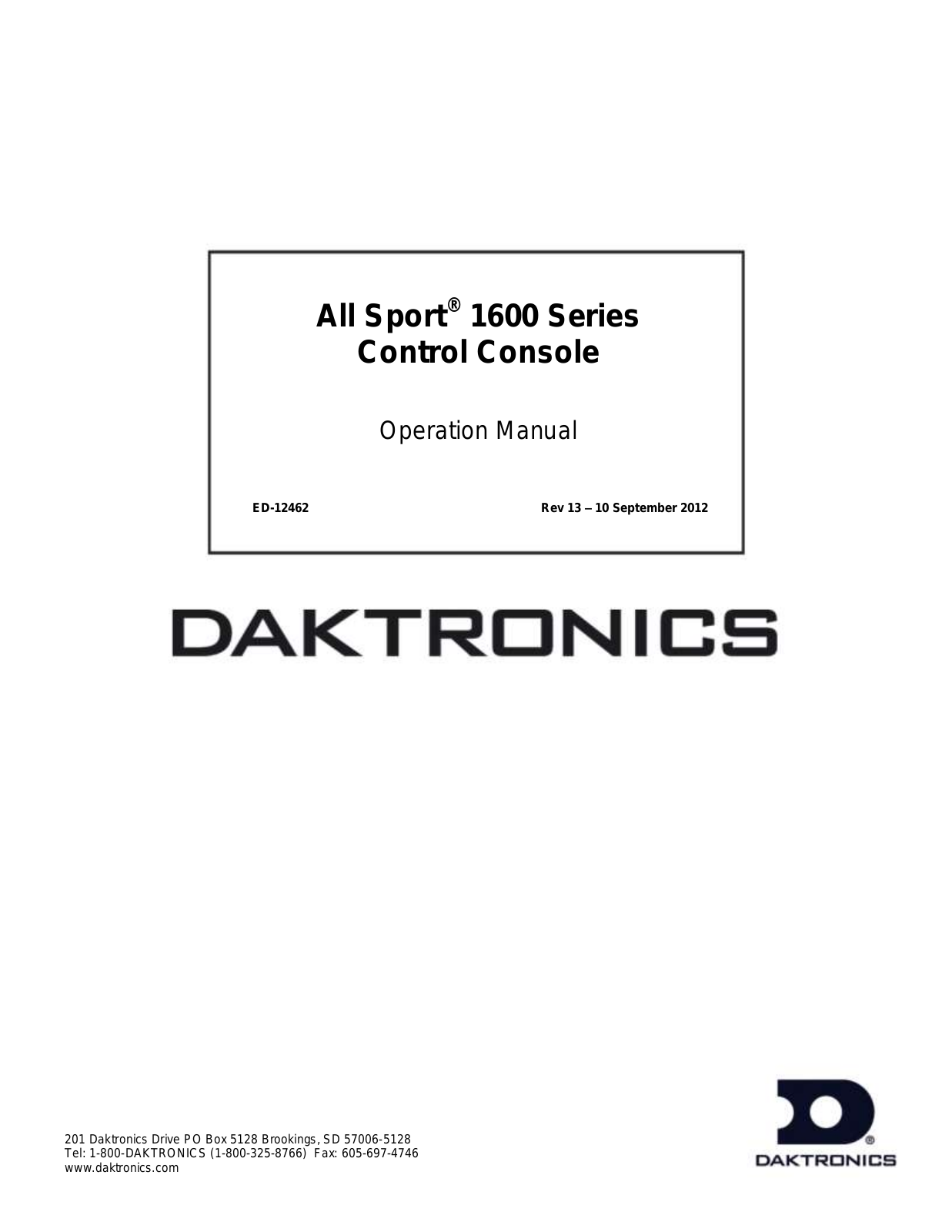 Daktronics All Sport 1600 User Manual