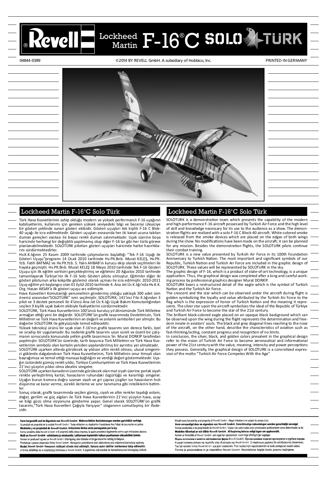 REVELL Lockheed Martin F-16C Solo Türk User Manual