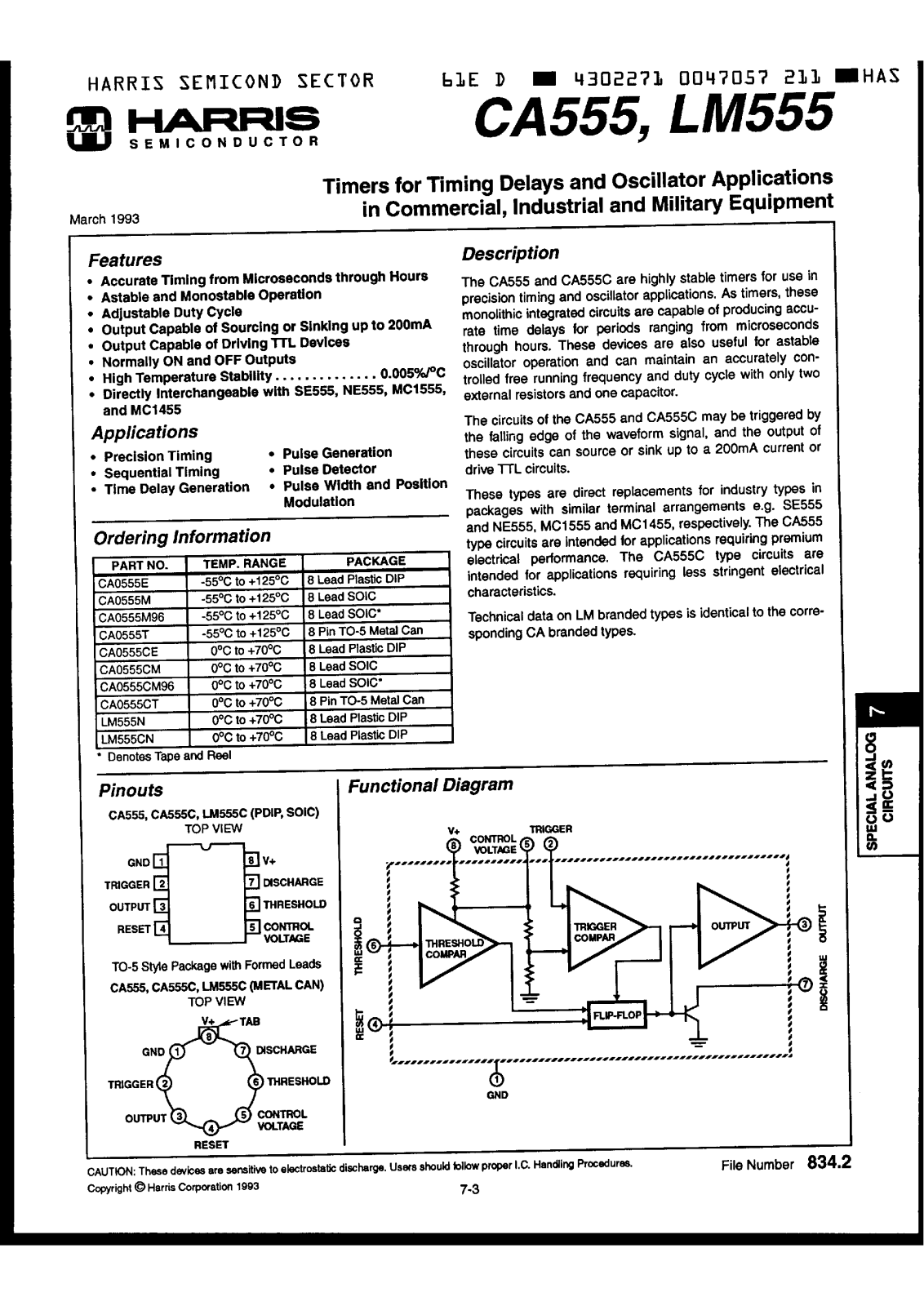 Harris Semiconductor LM555N Datasheet