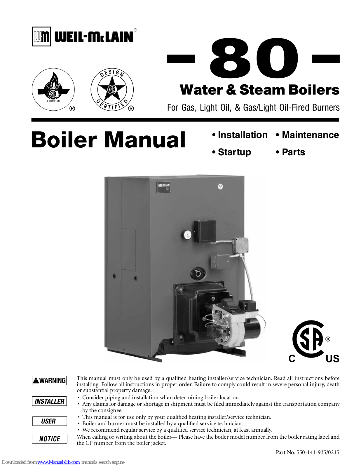 Weil-McLain 380, 480, 680, 780, 880 User Manual