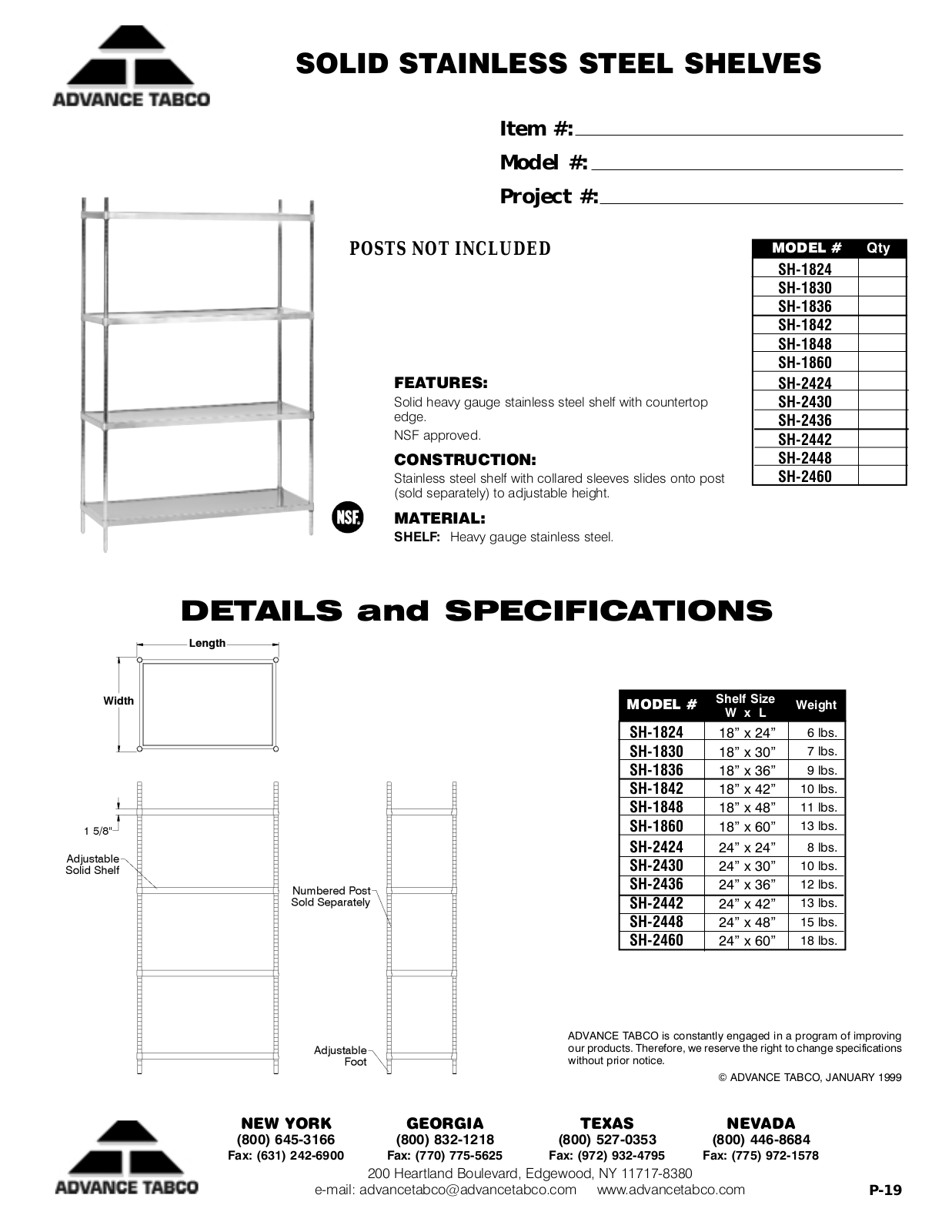 Advance Tabco SH-1824 Specifications