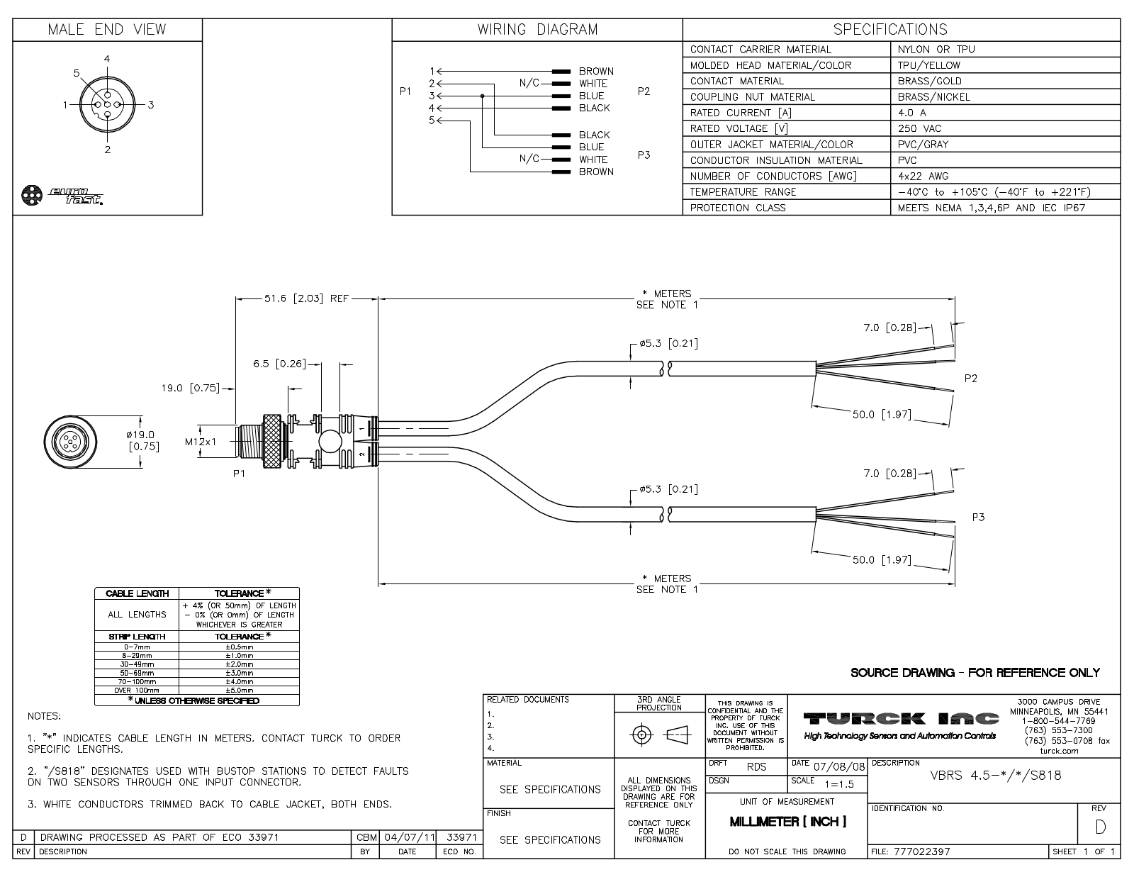 Turck VBRS4.5-0.5/0.2/S818 Specification Sheet