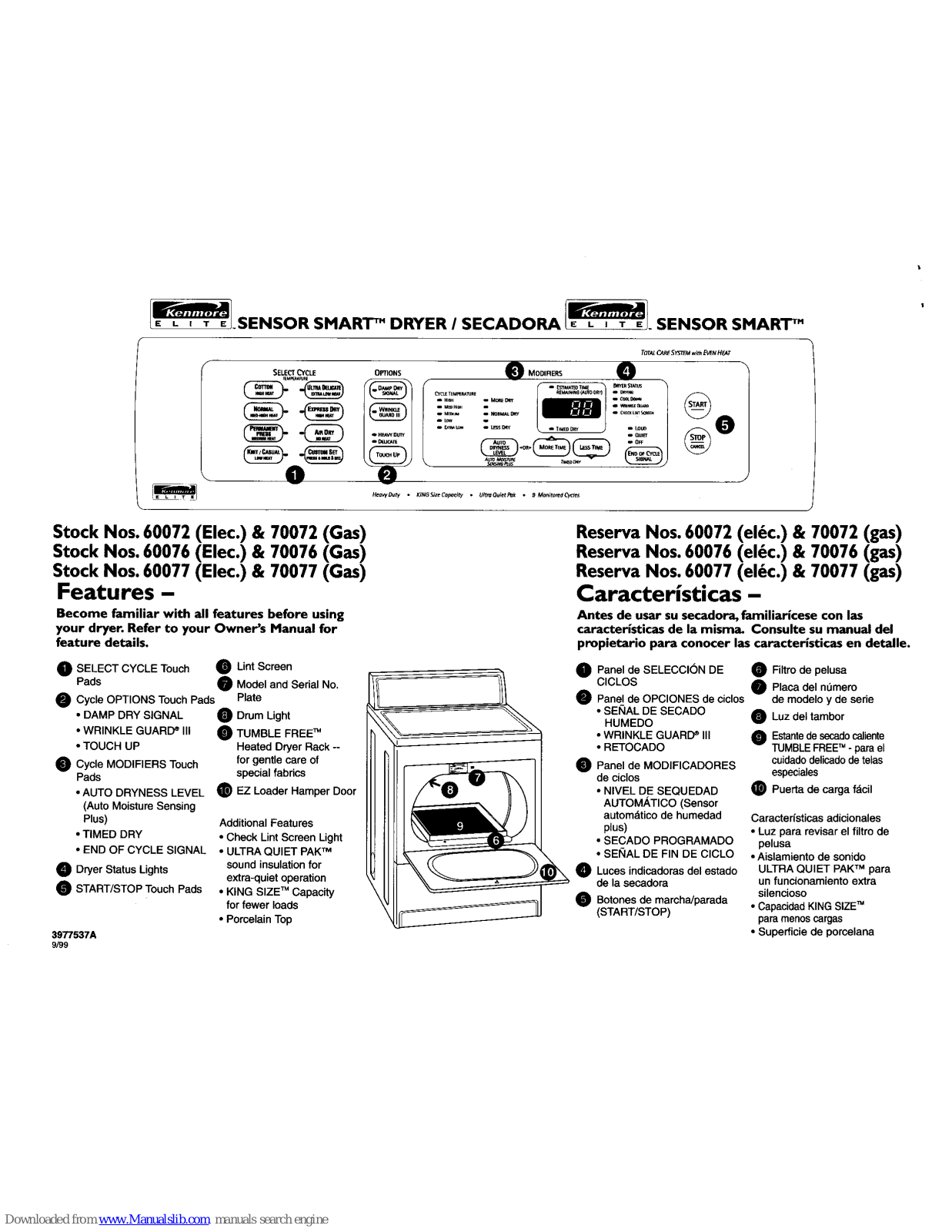 Kenmore 11060076990, 11070077990, 11070076990, 11060077990 Features List - ManualMachine.com