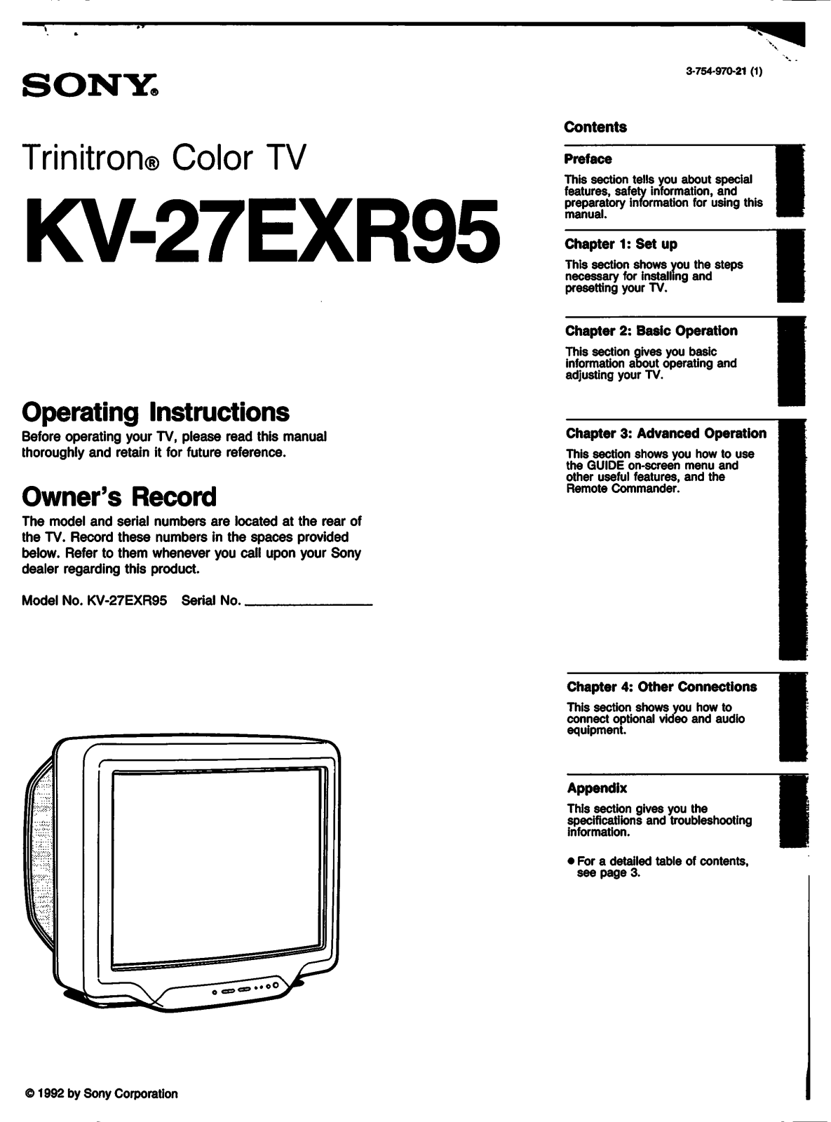 Sony KV-27EXR95 Operating Manual