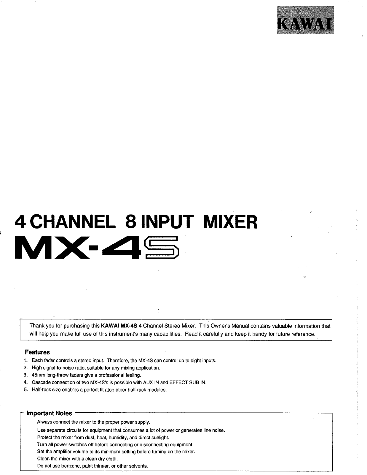 Kawai MX-4S User Manual