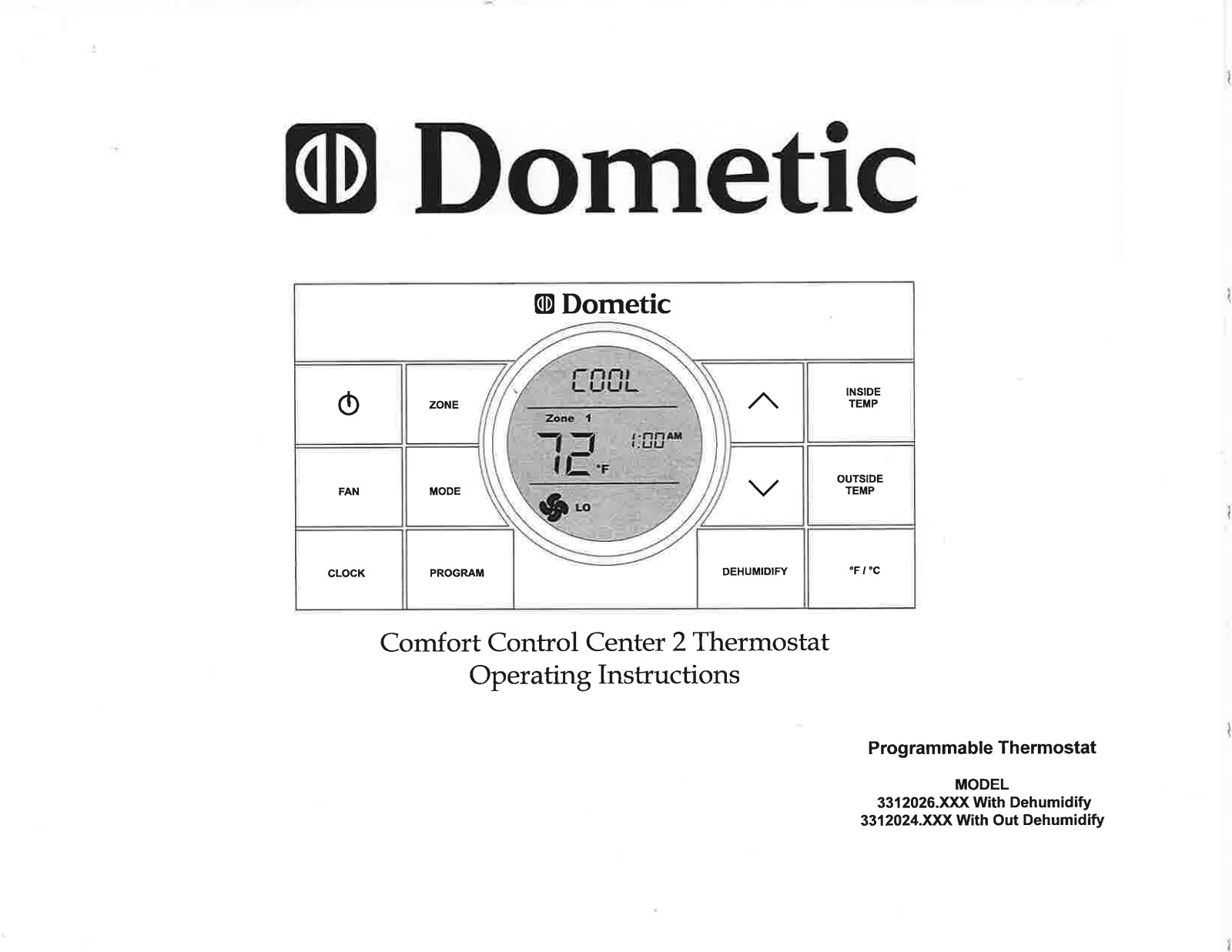 Dometic 3312026.XXX, 3312024.XXX Operating Instructions Manual