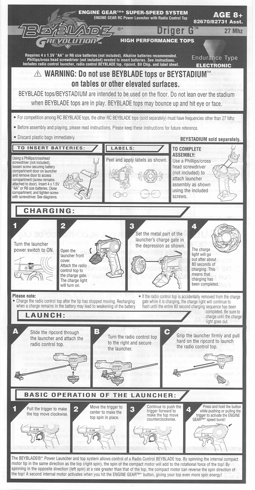 HASBRO Beyblade Grevolution Driger G 27 mhz User Manual