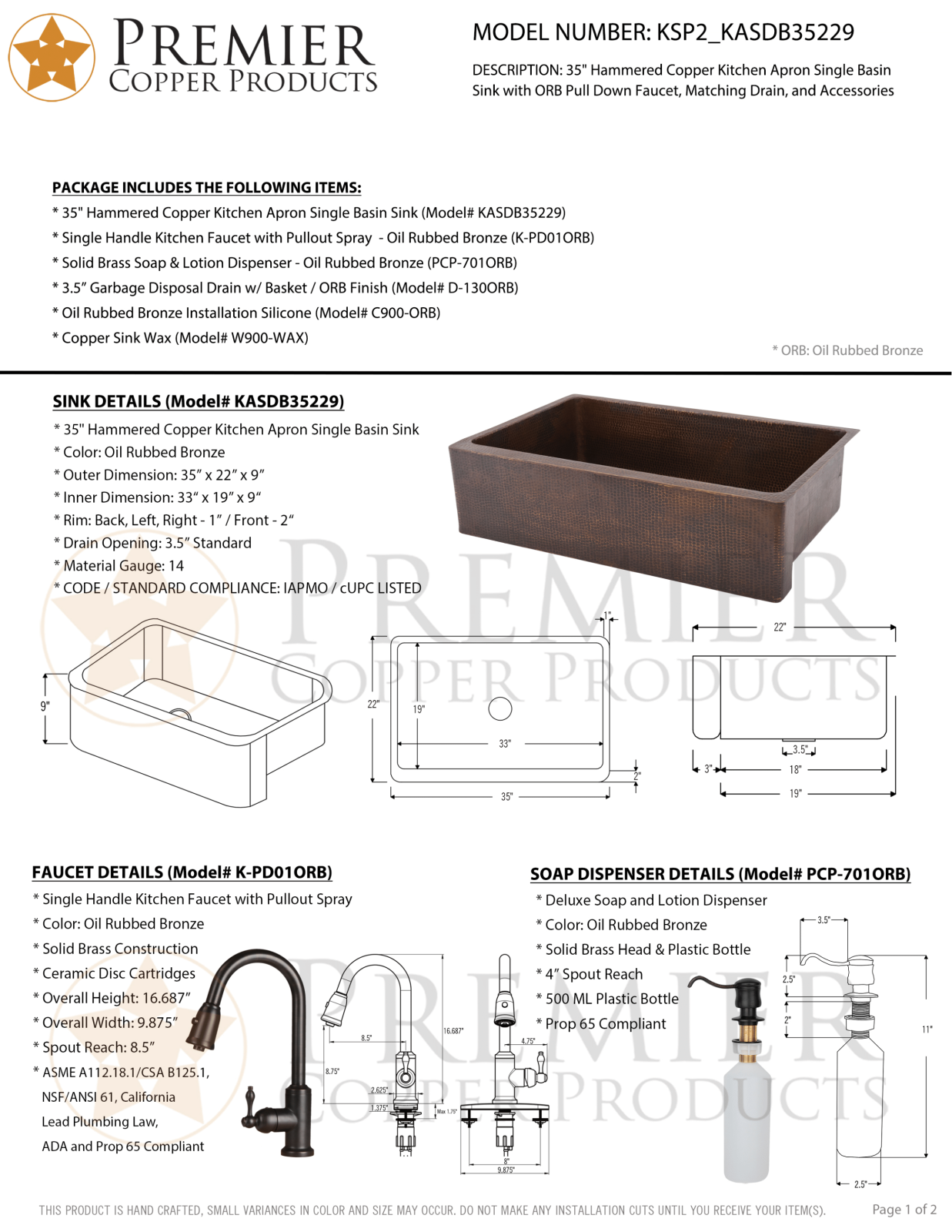 Premier Copper Products IER1398 Specifications - ManualMachine.com