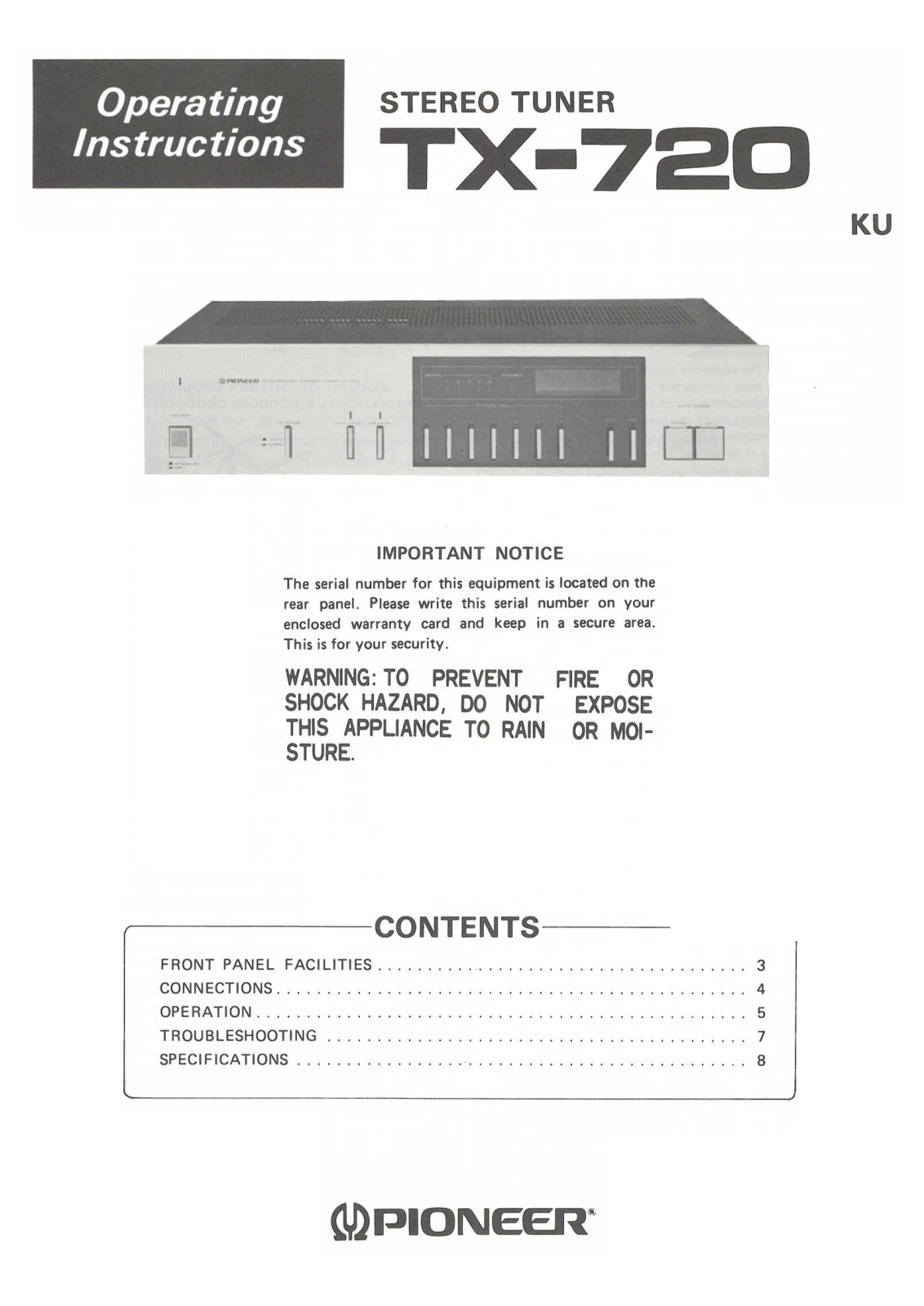 Pioneer TX-720 Owners Manual