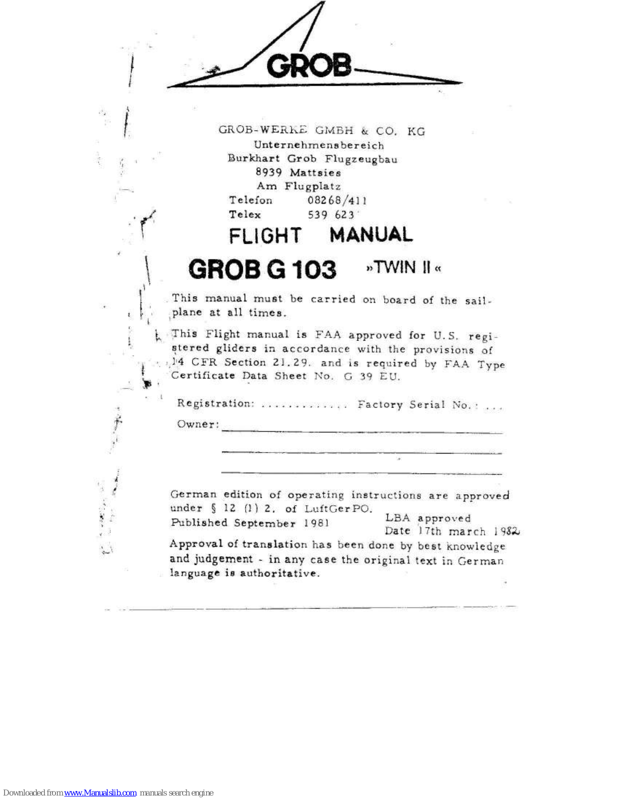 Grob G103 Flight Manual