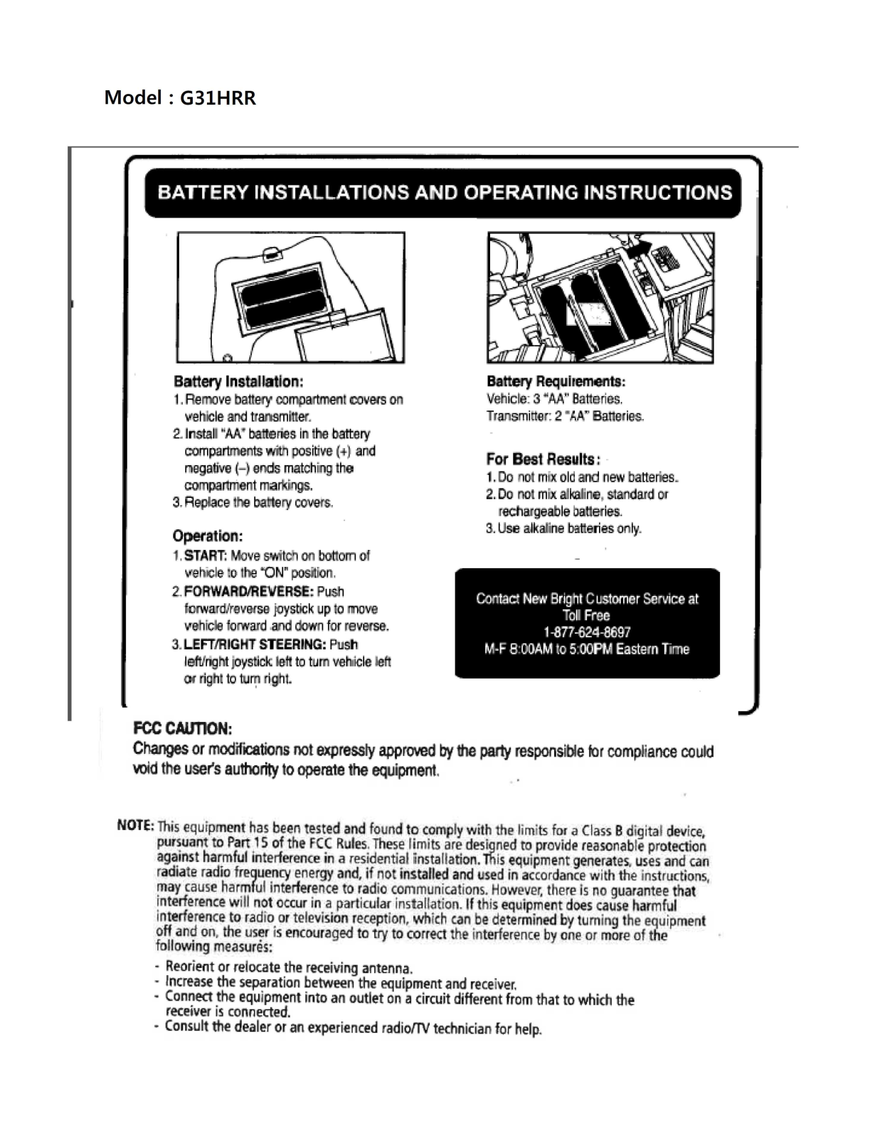 New Bright Co G31HRR User Manual