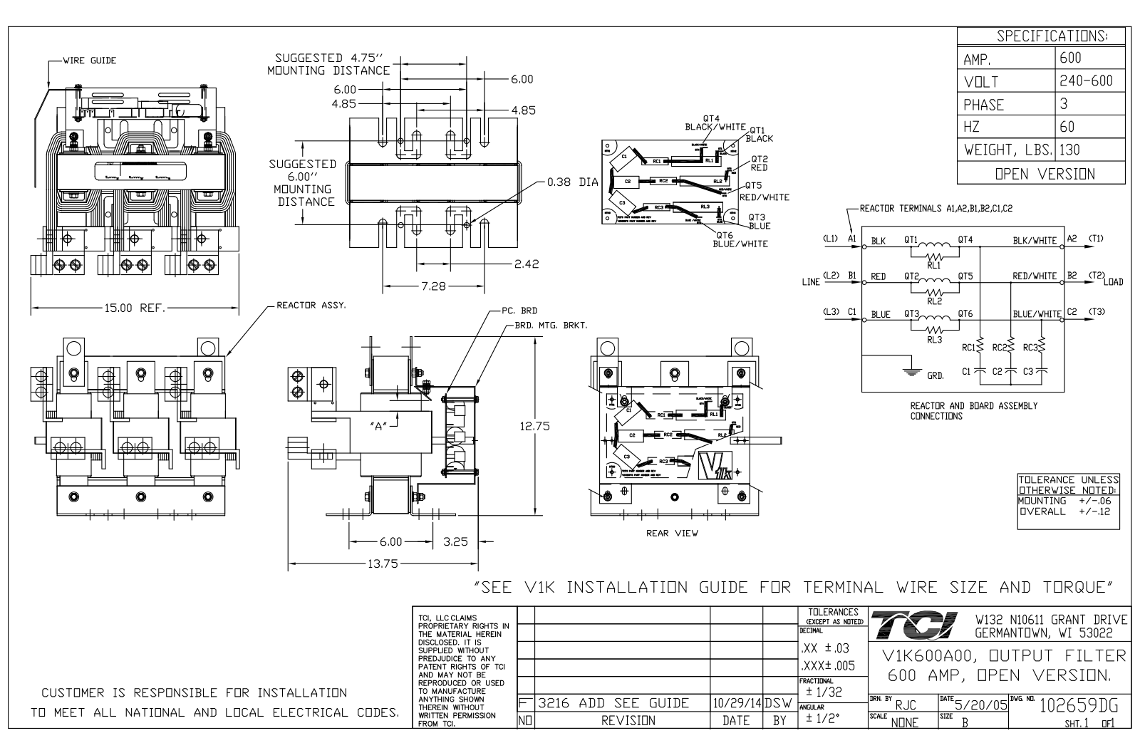 TCI V1K600A00 Dimensional Sheet