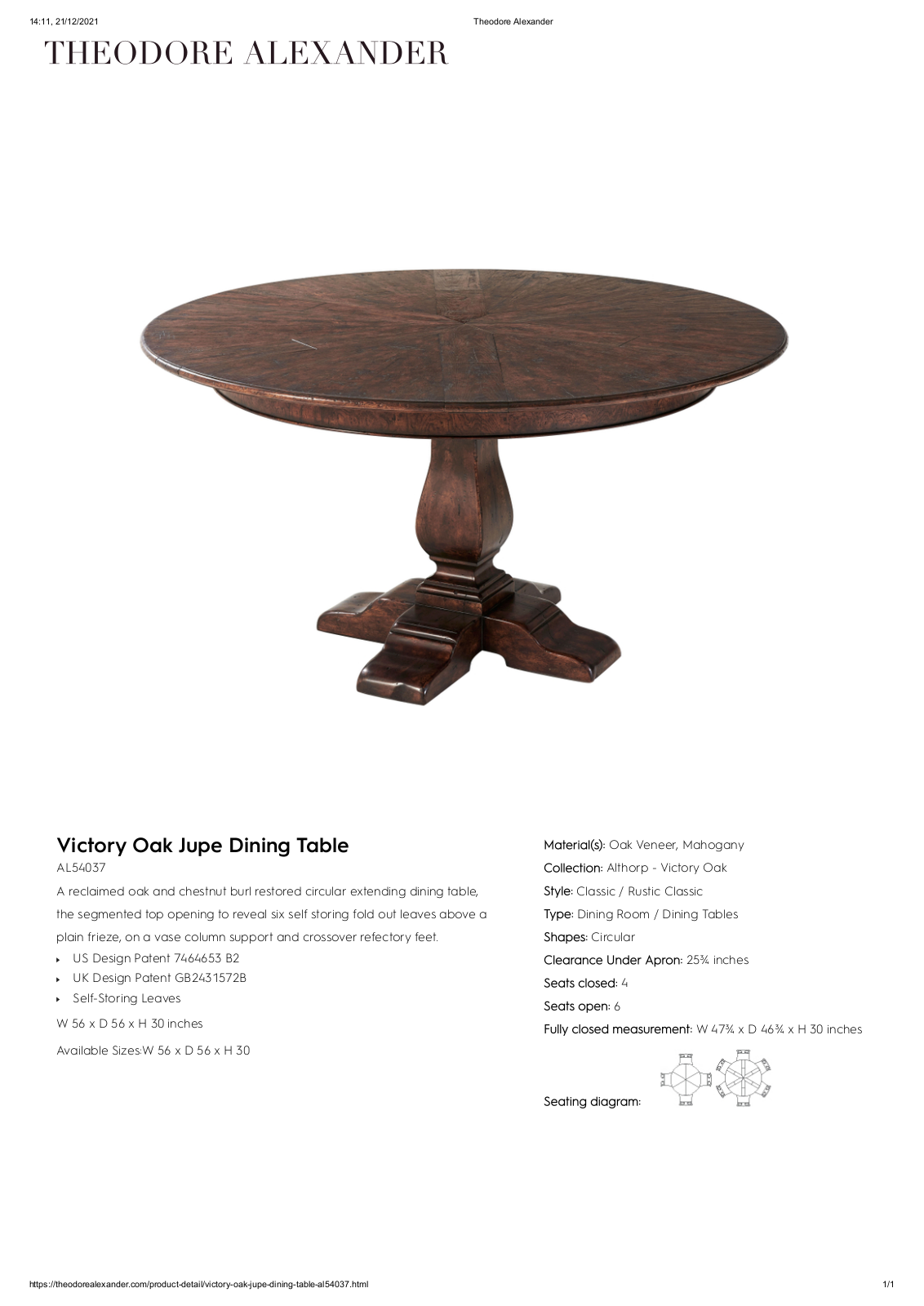 Theodore Alexander FPLJ1509 Specifications - ManualMachine.com