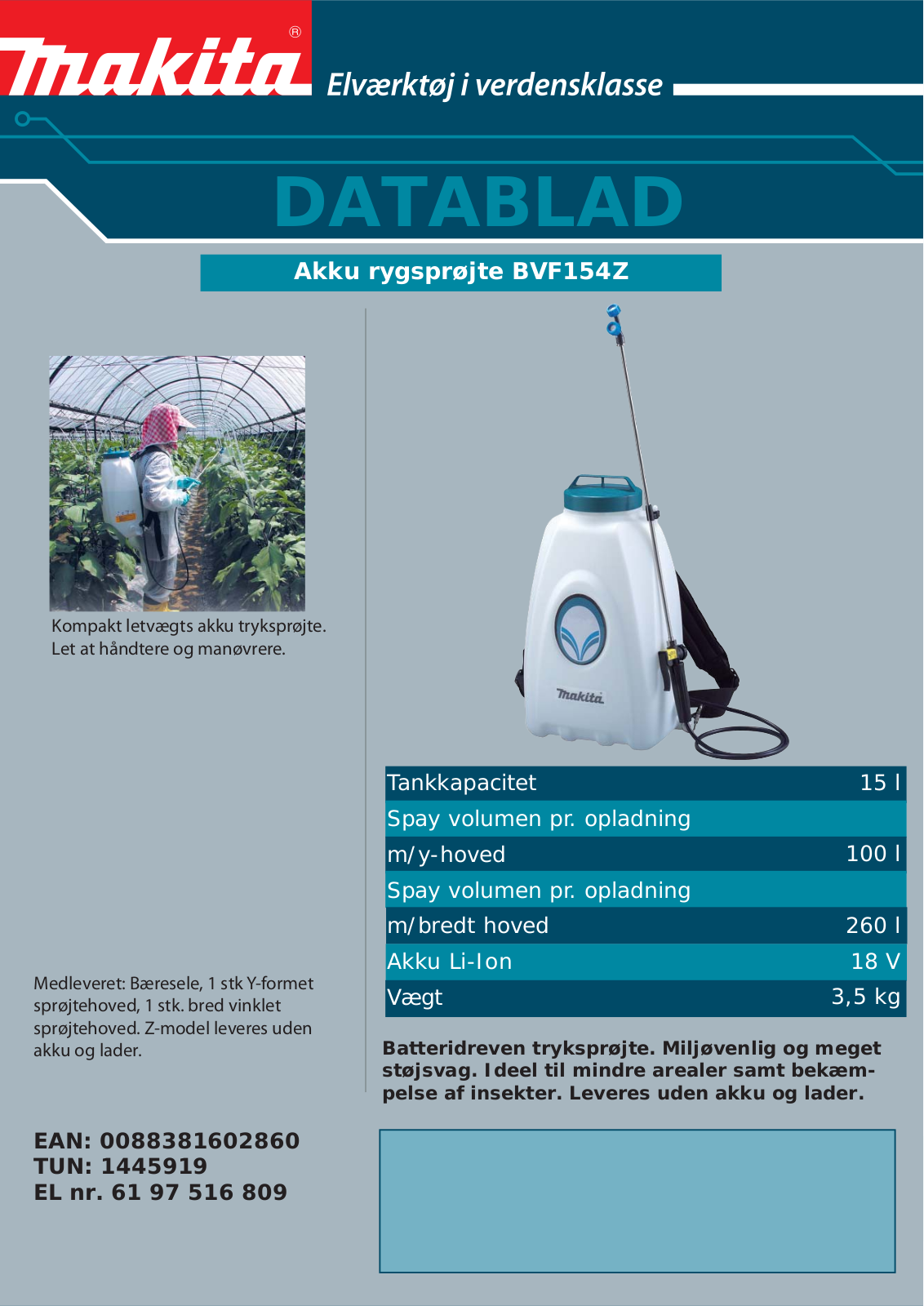 Makita BVF154Z DATASHEET