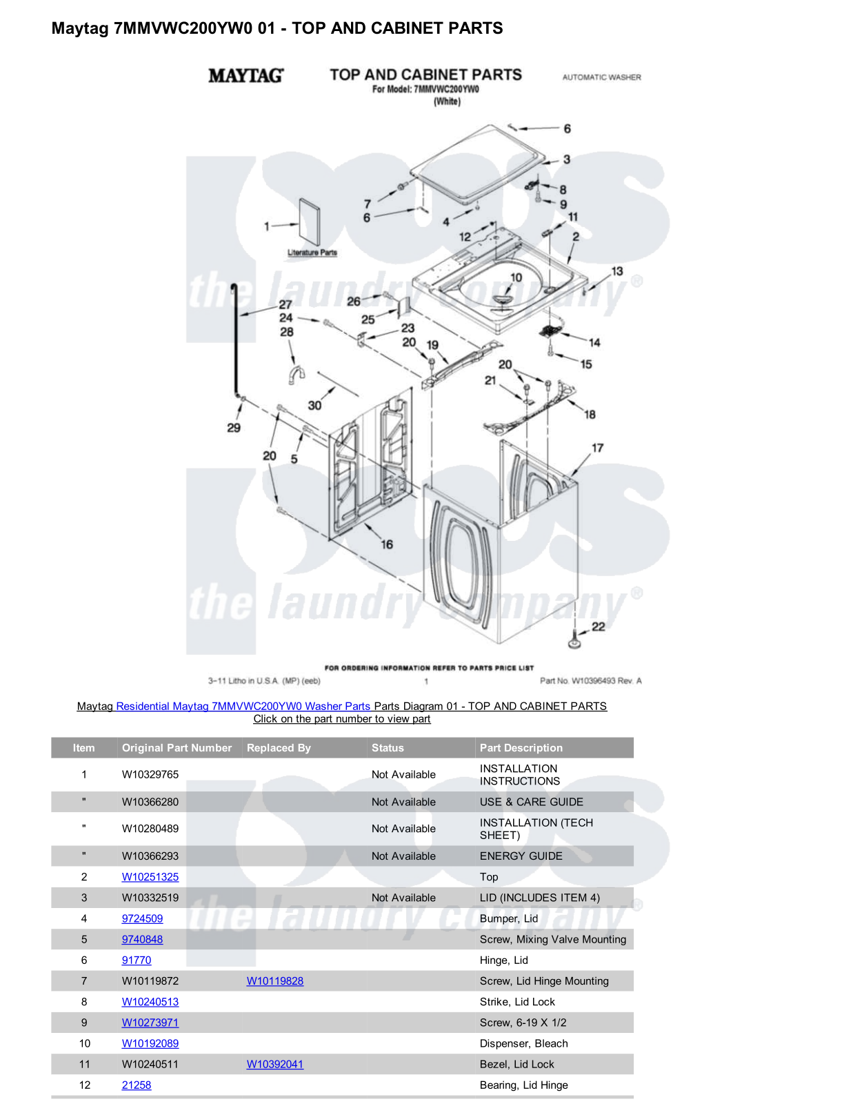 Maytag 7MMVWC200YW0 Parts Diagram